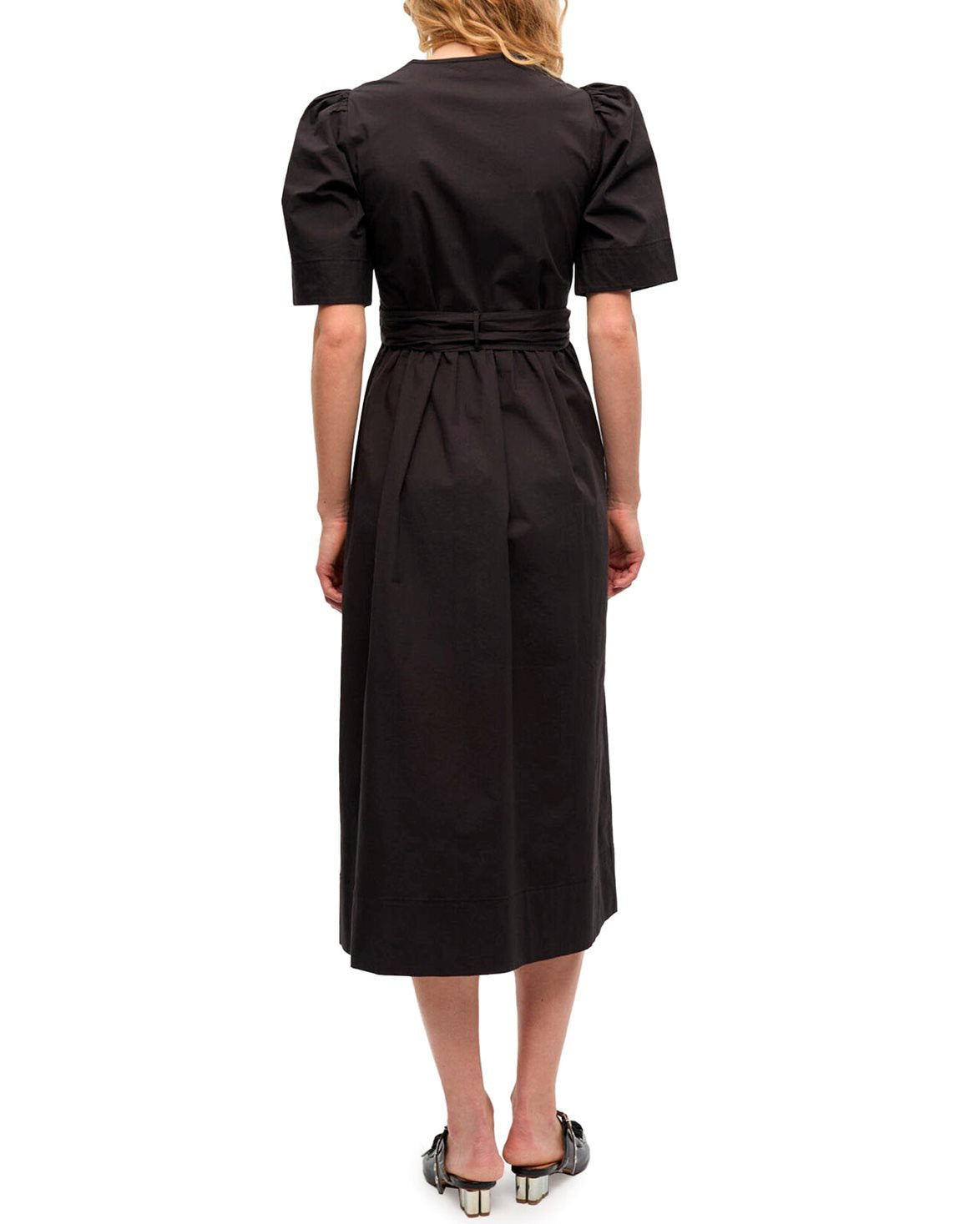 Stretch Cotton Tie Strap Midi Dress Black