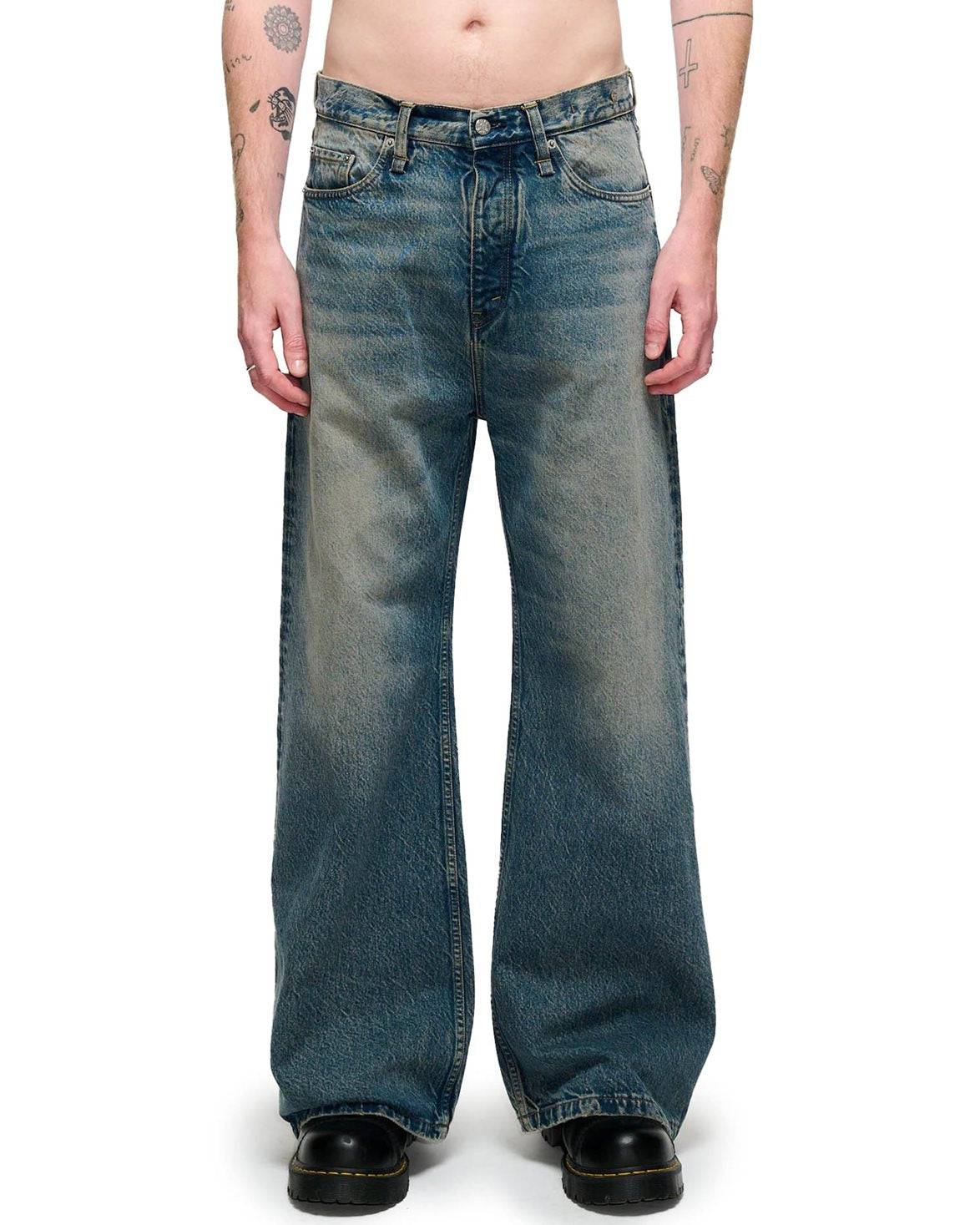 Skid Wide Leg Jeans Mid Blue Dirty