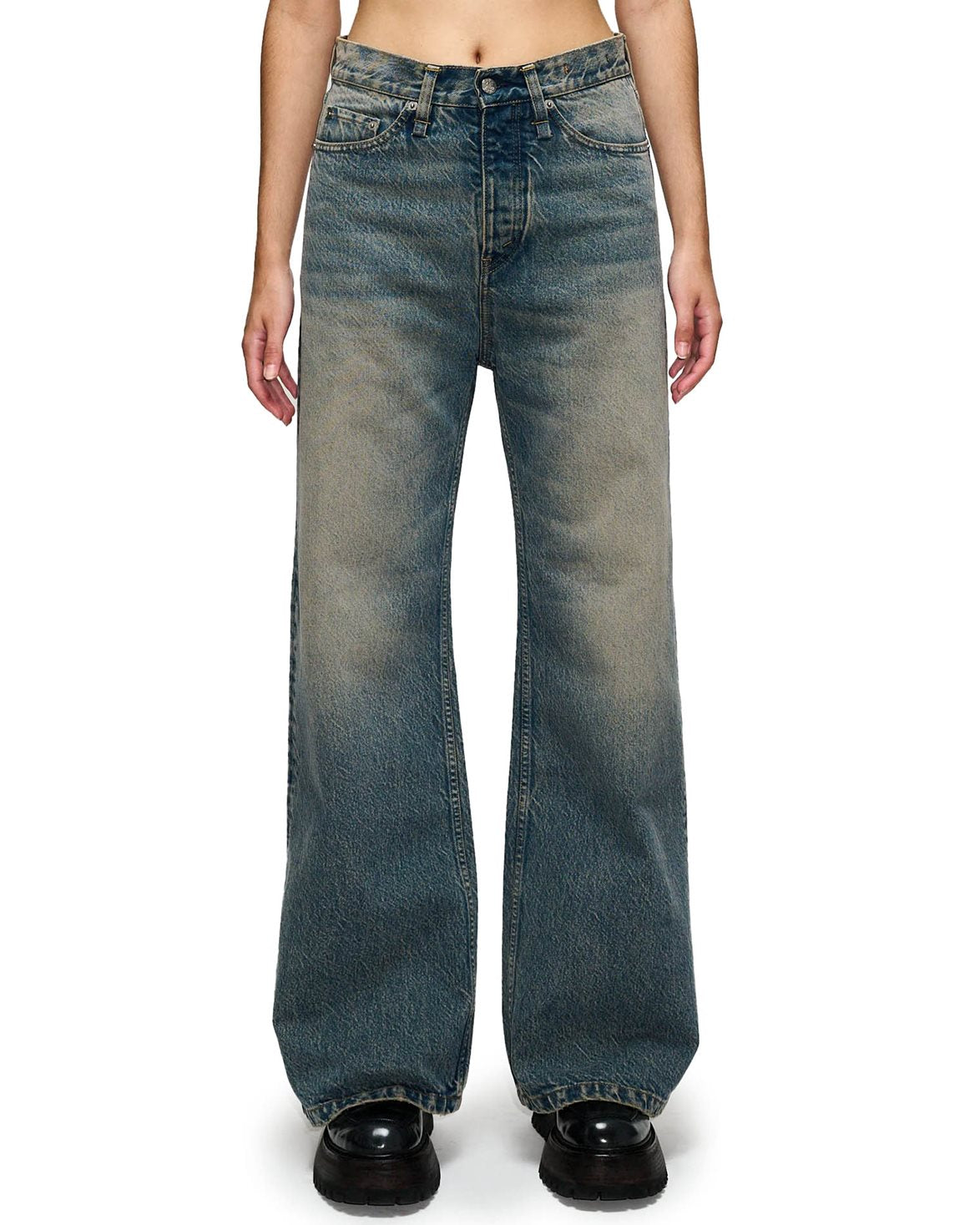 Skid Wide Leg Jeans Mid Blue Dirty