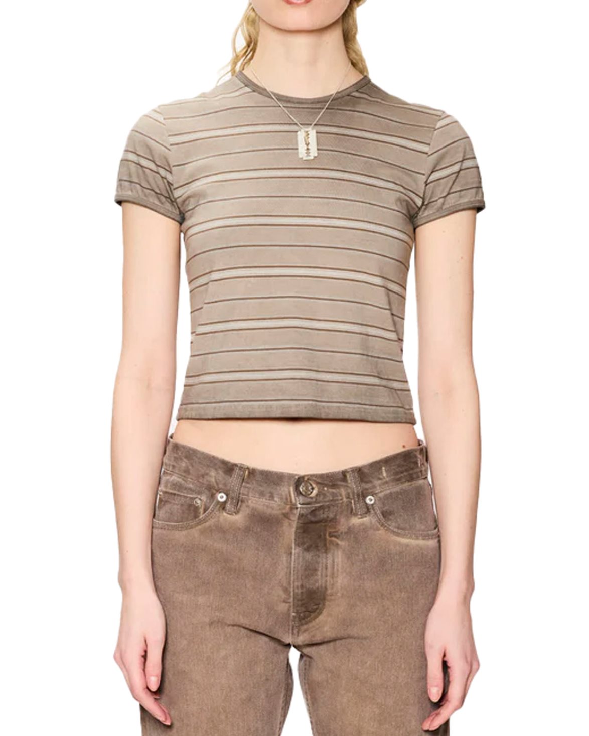 Vile Tee Overdyed Beige Stripe
