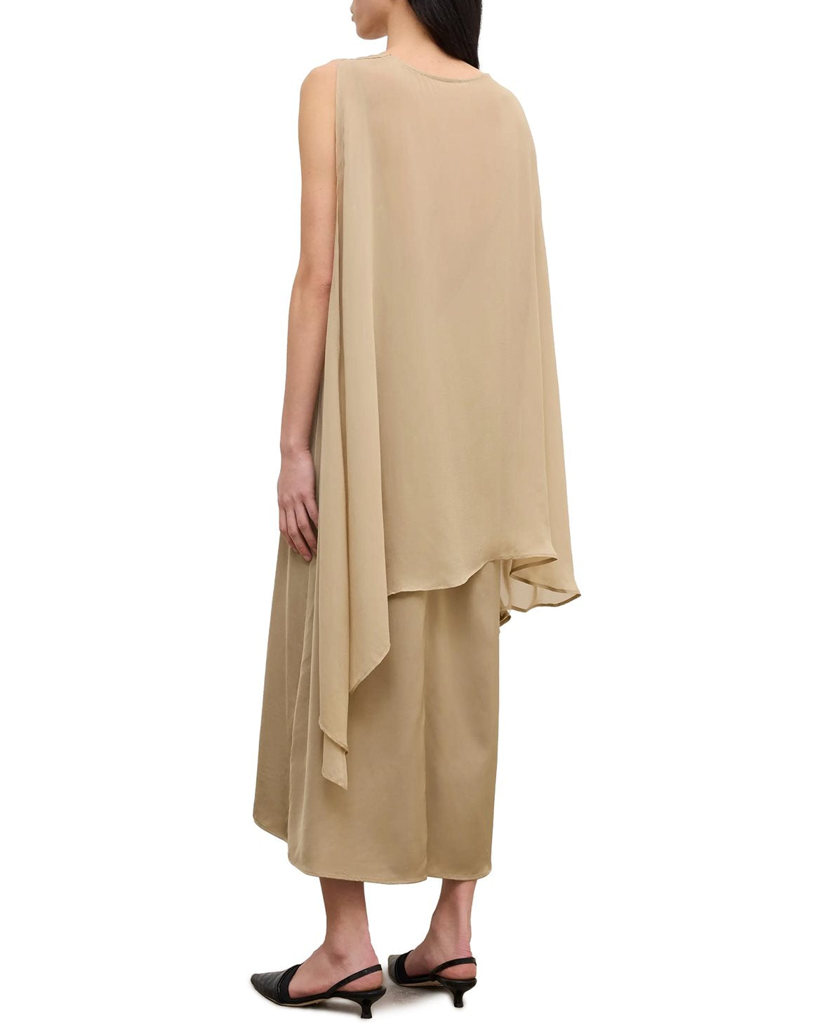 Chiffon Cape Dress Clay Beige