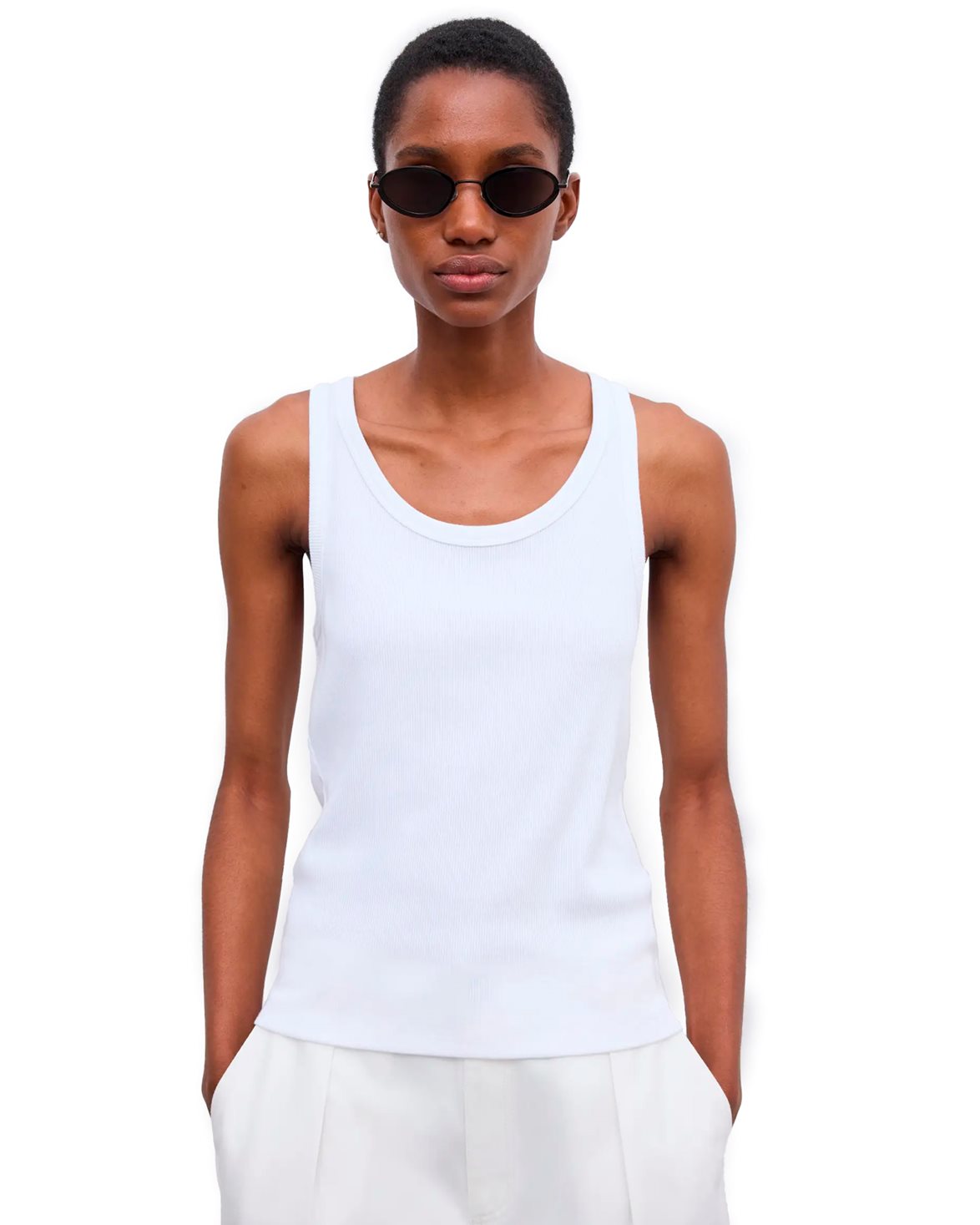 Fitted Rib Tank Top White