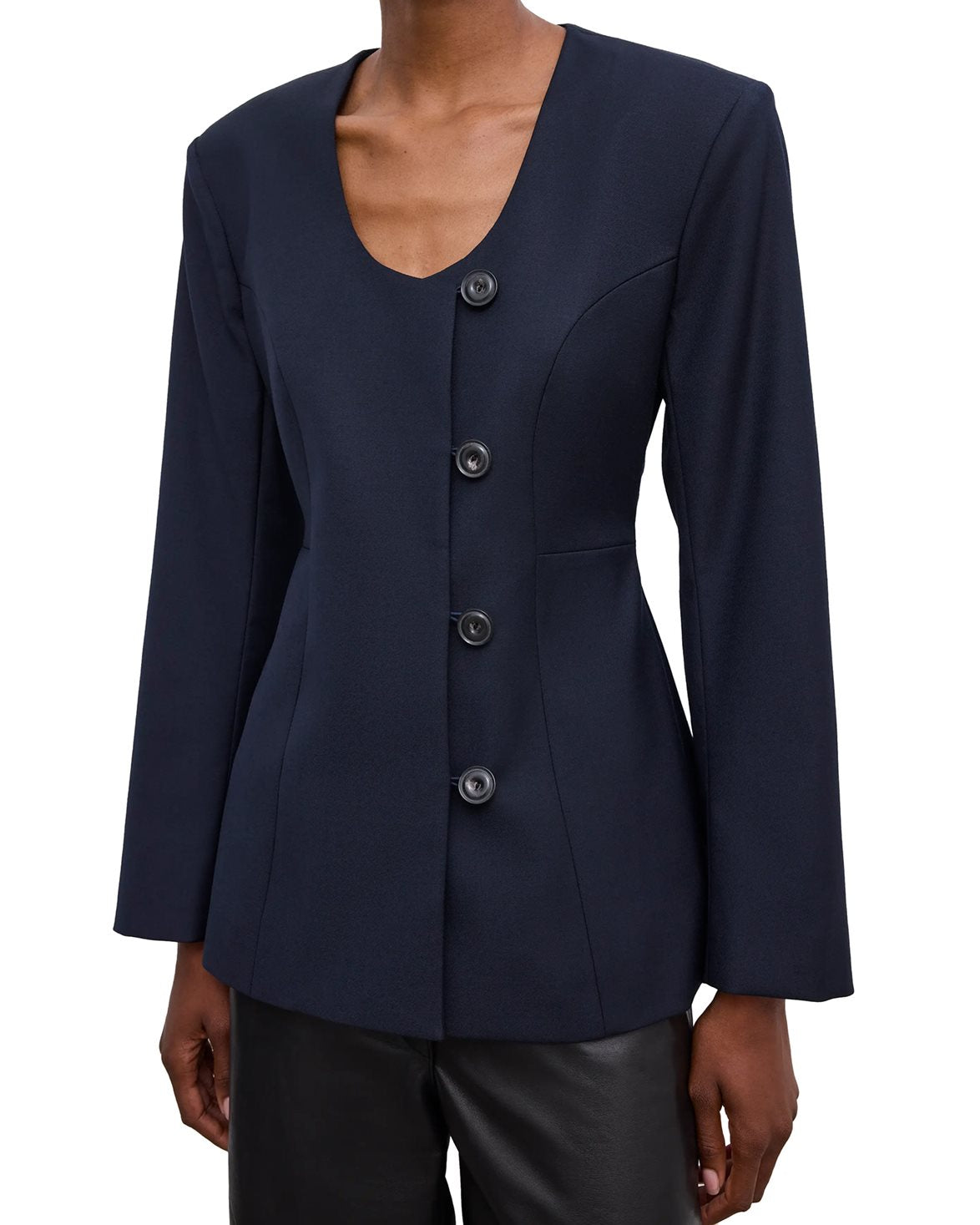 Sb Collarless Blazer Dark Navy