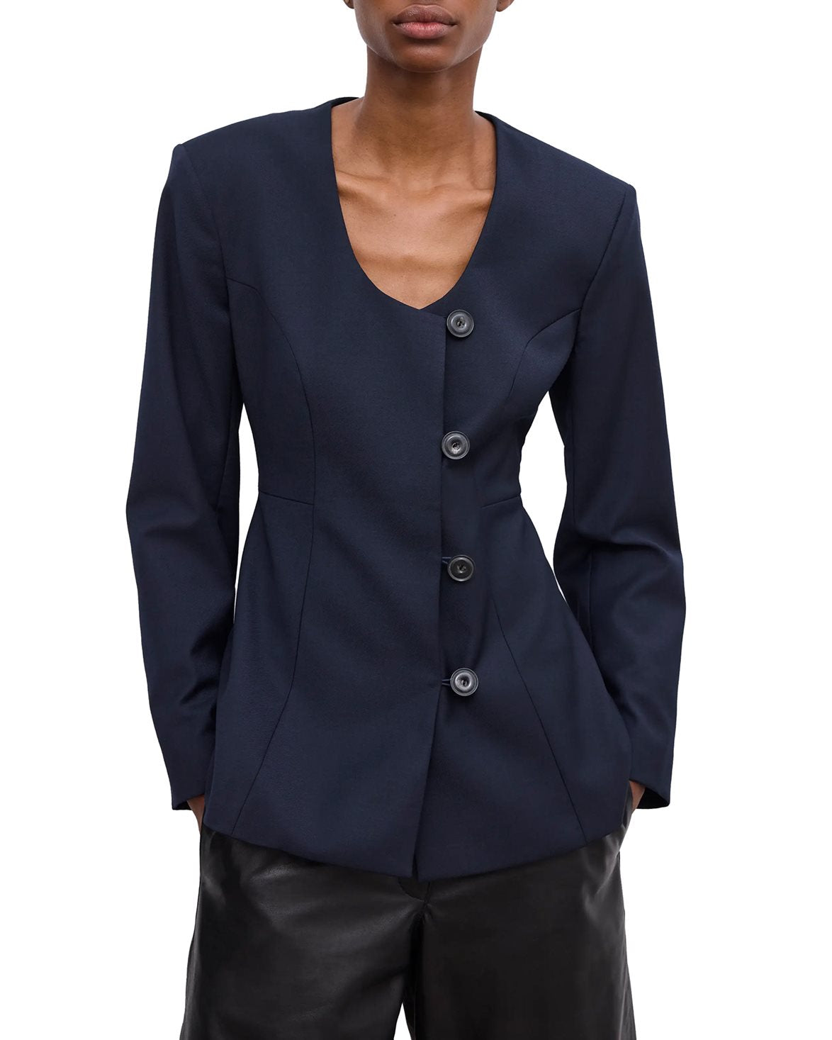 Sb Collarless Blazer Dark Navy