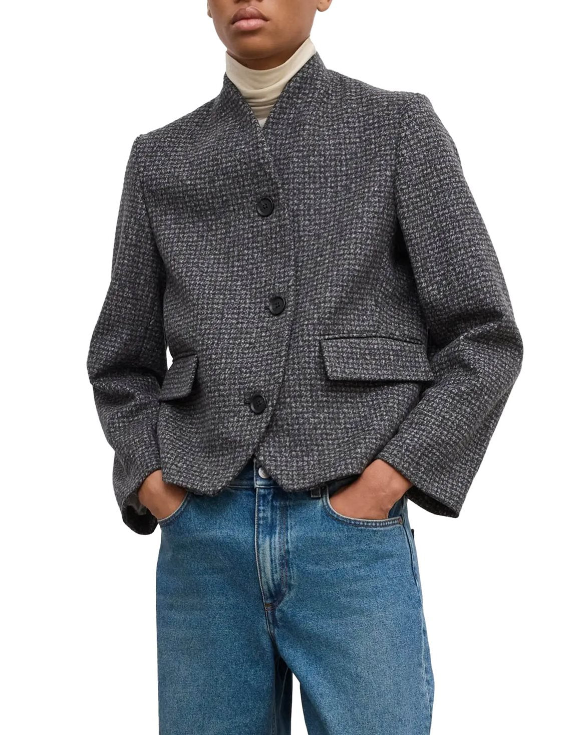 Short Curved Jacket Charcoal Grey