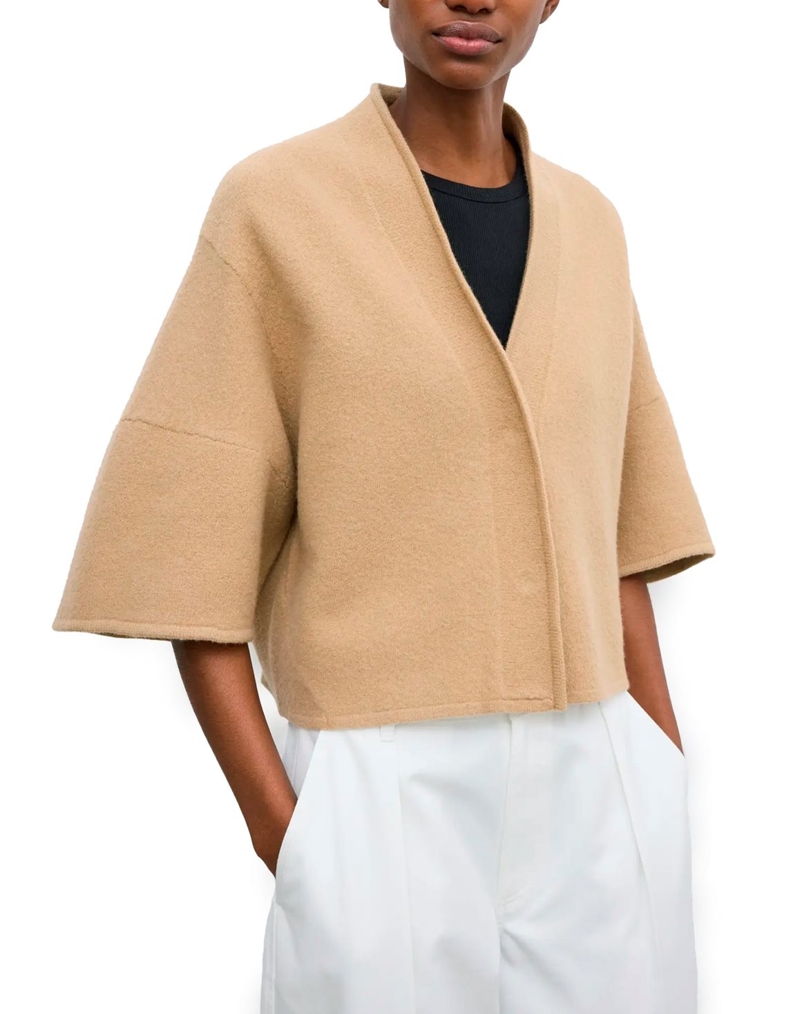 Short Wool Cardigan Camel