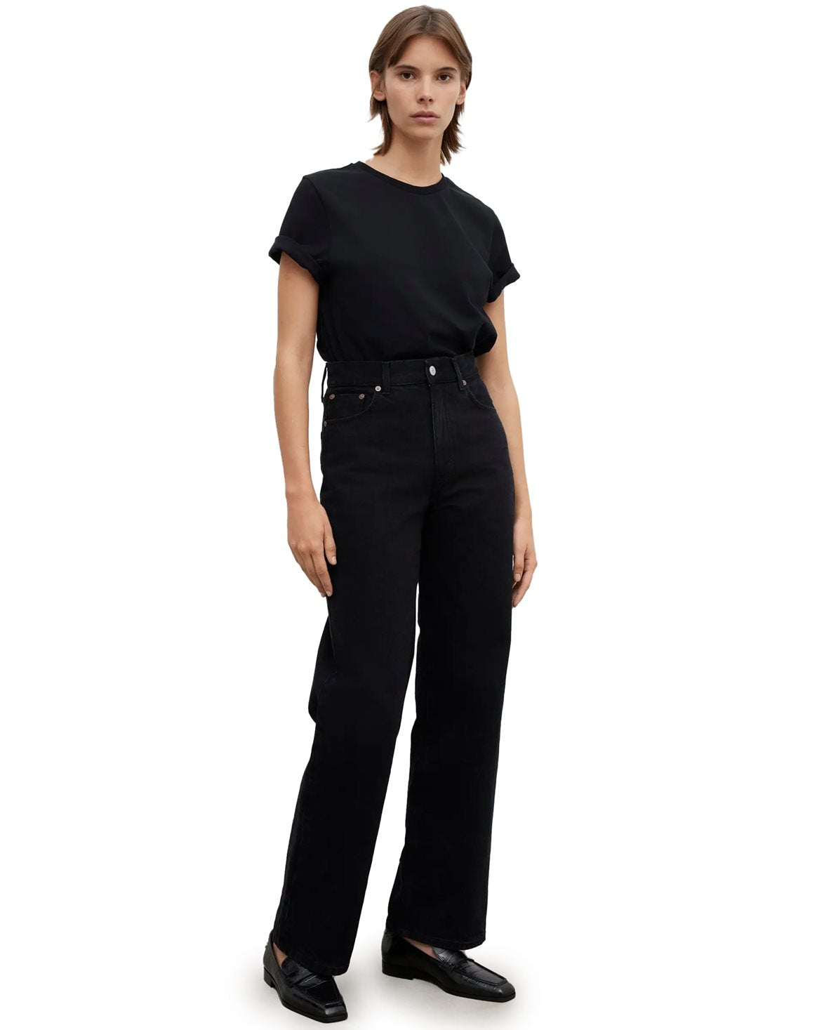 Wide Leg Denim Washed Black