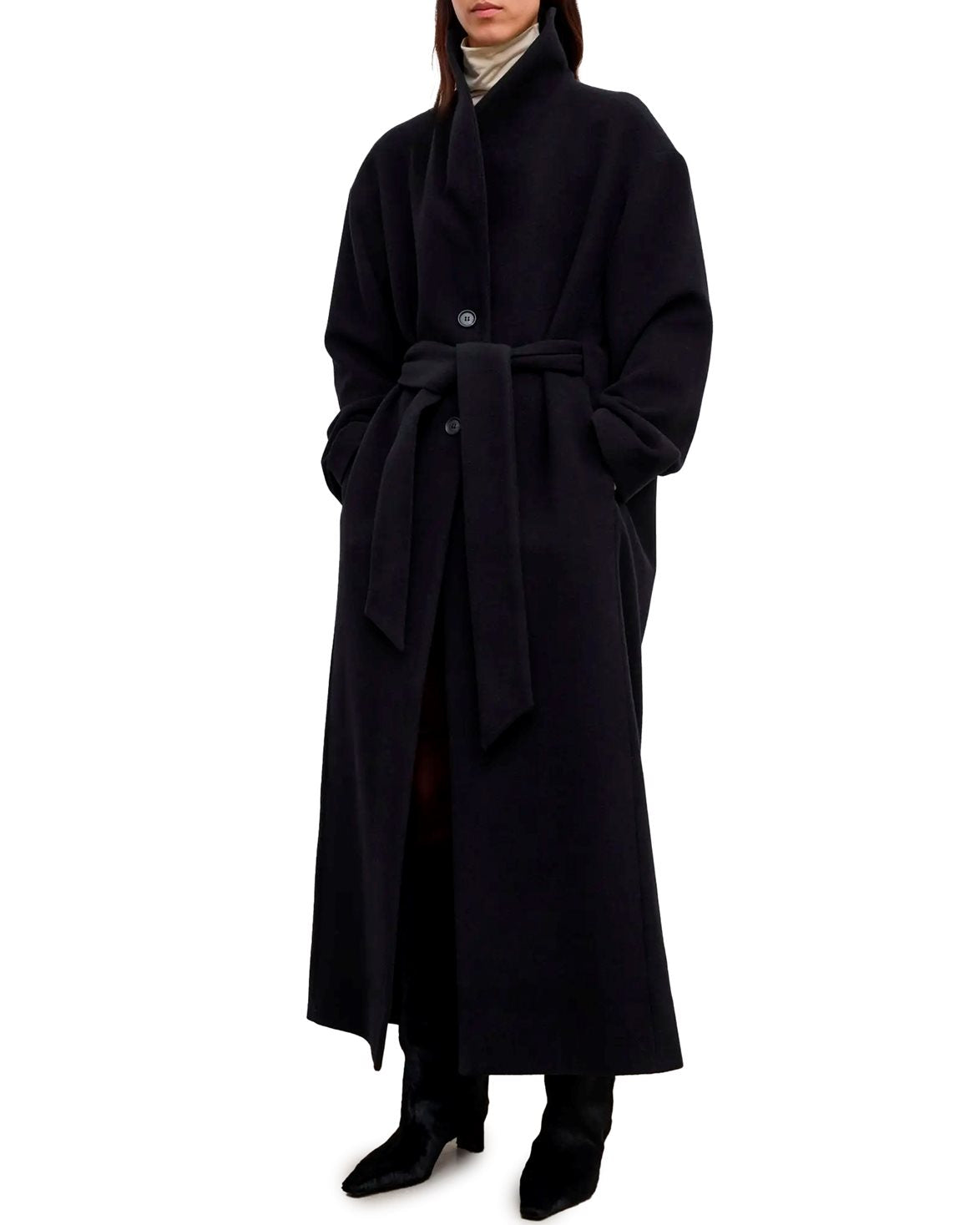 Wool Robe Coat Black