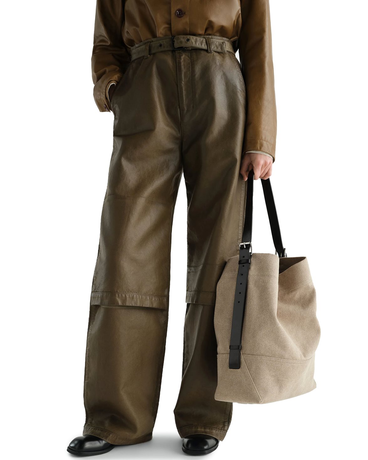 Belted Tote Bag Dark Linen