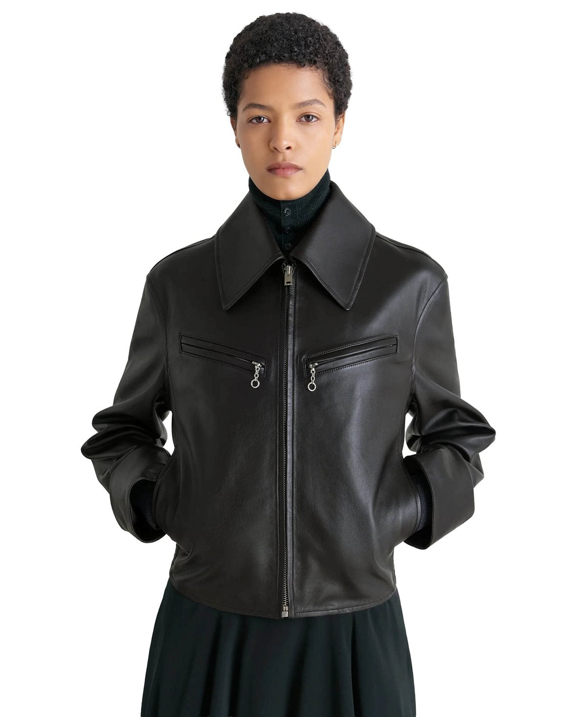Boxy Leather Blouson Moka