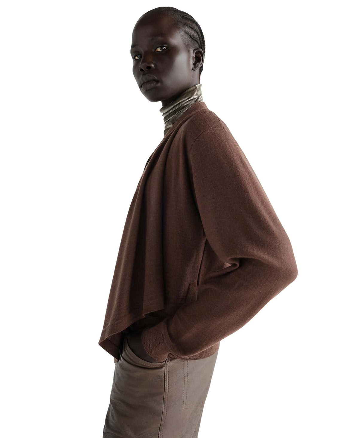 Trompe L'oeil Cardigan Shitake