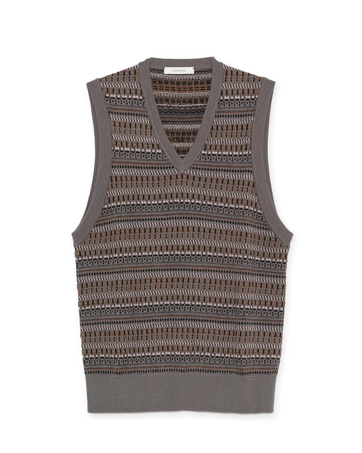 V-Neck Jacquard Vest Aluminium/Ochre