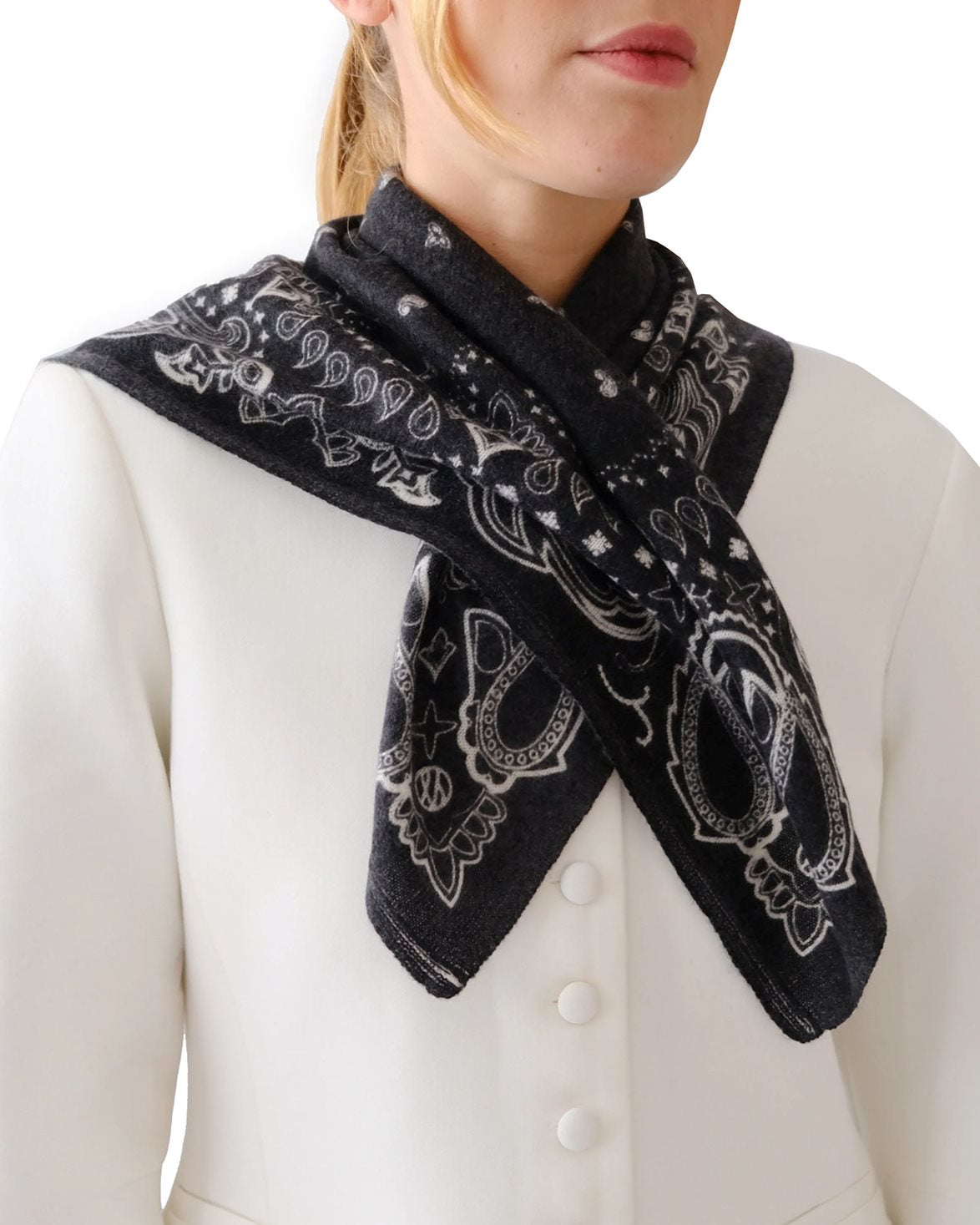 Cashmere Paisley Scarf Black/White