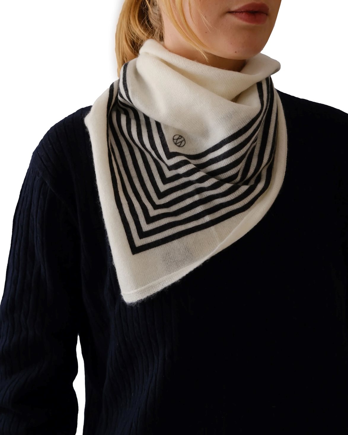 Cashmere Striped Scarf Cream/Black