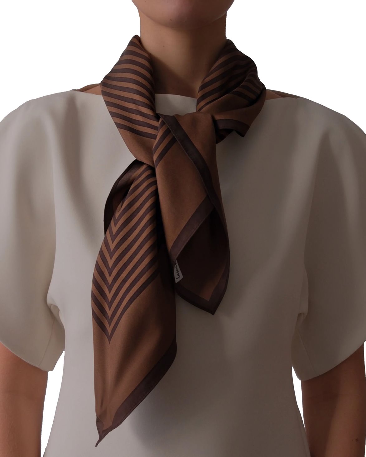 Striped Silk Scarf L Brown