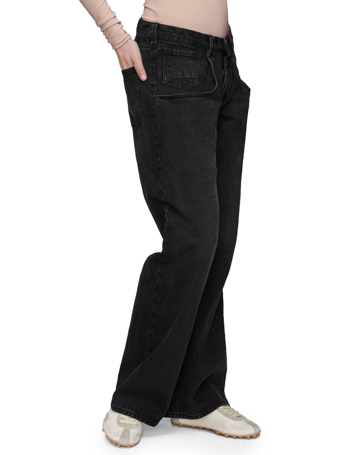 Contrast Pocket Jeans Black