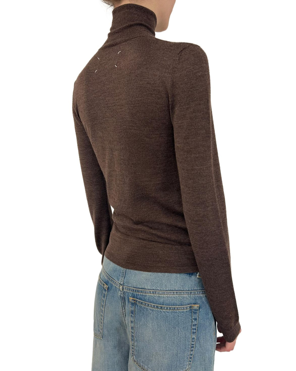 Fitted Wool Silk Turtleneck Dark Brown
