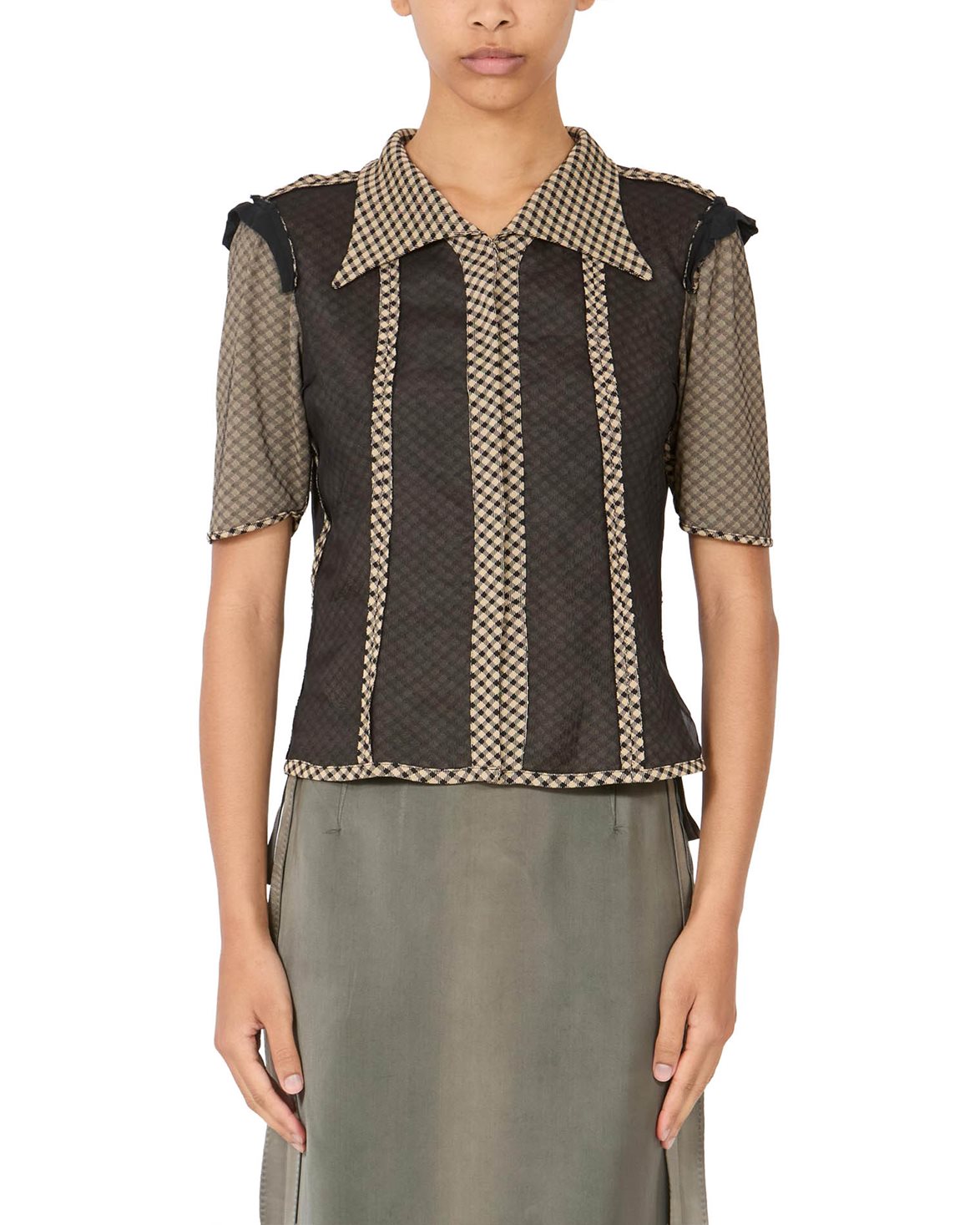 Jacquard Silk Organza Shirt Beige/Black