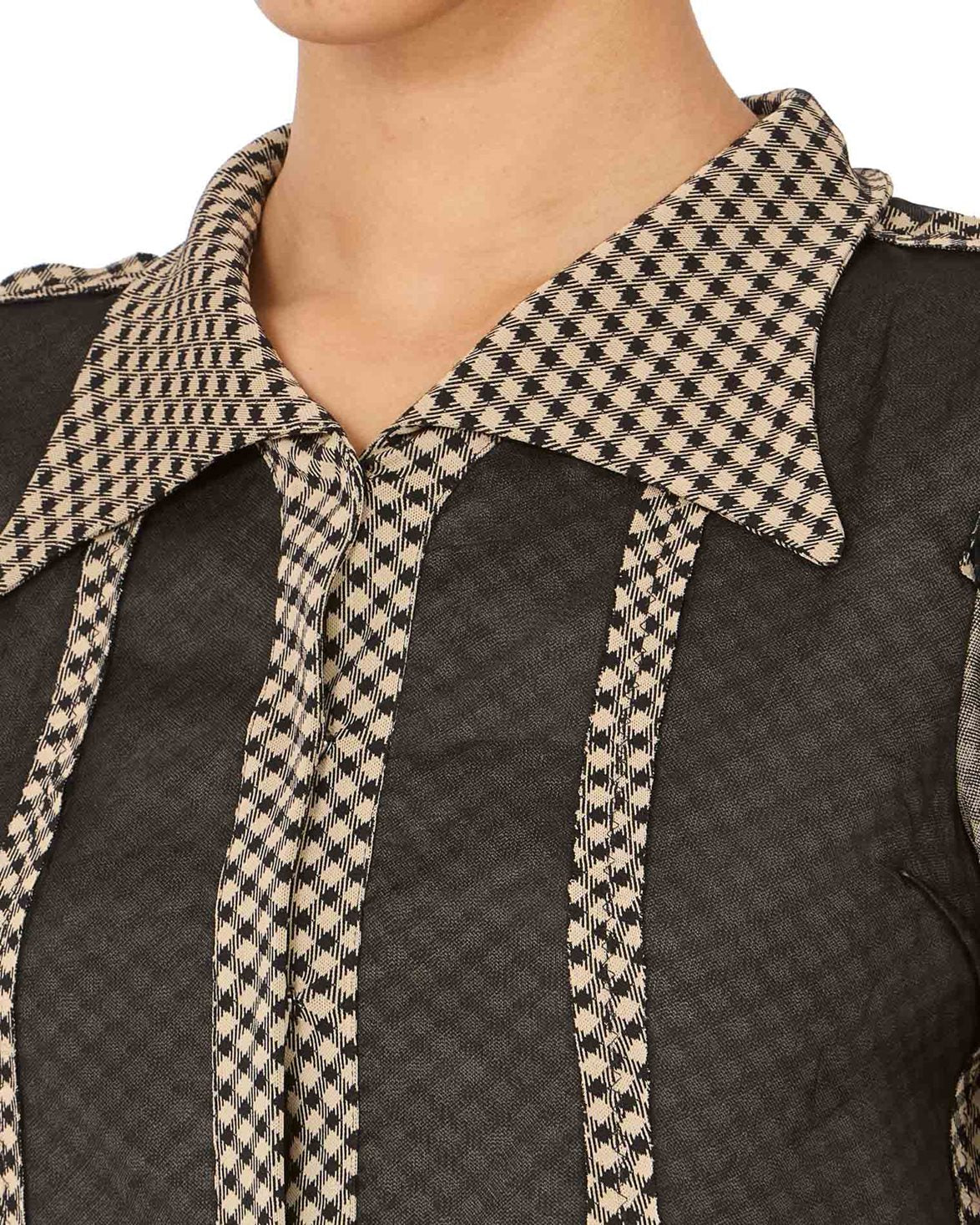 Jacquard Silk Organza Shirt Beige/Black