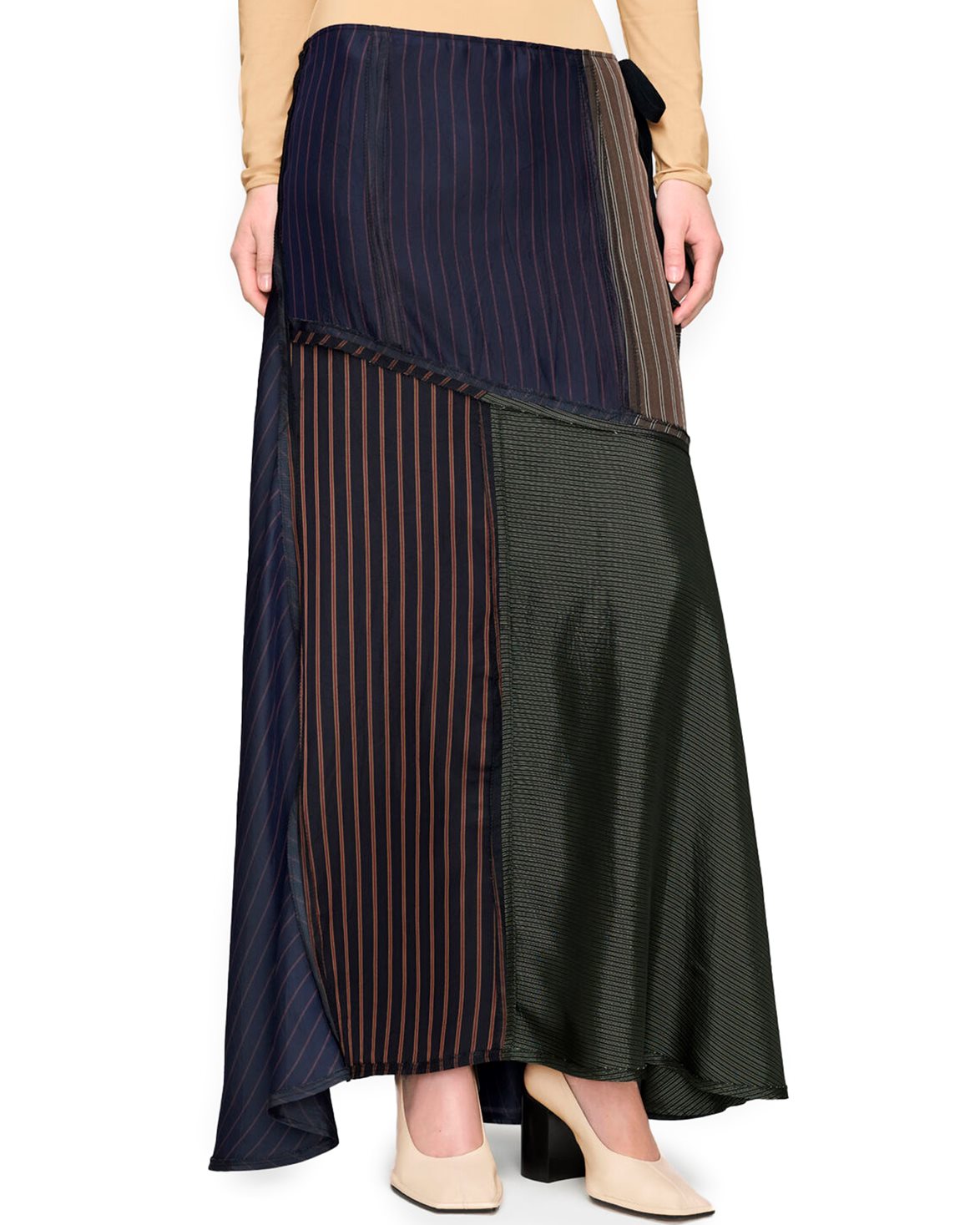 Patchwork Long Skirt Blue/Brown/Grey