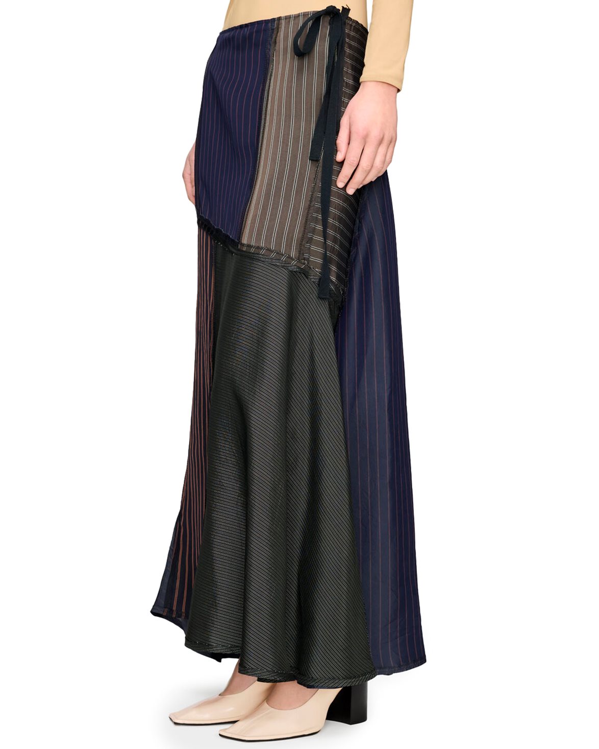 Patchwork Long Skirt Blue/Brown/Grey