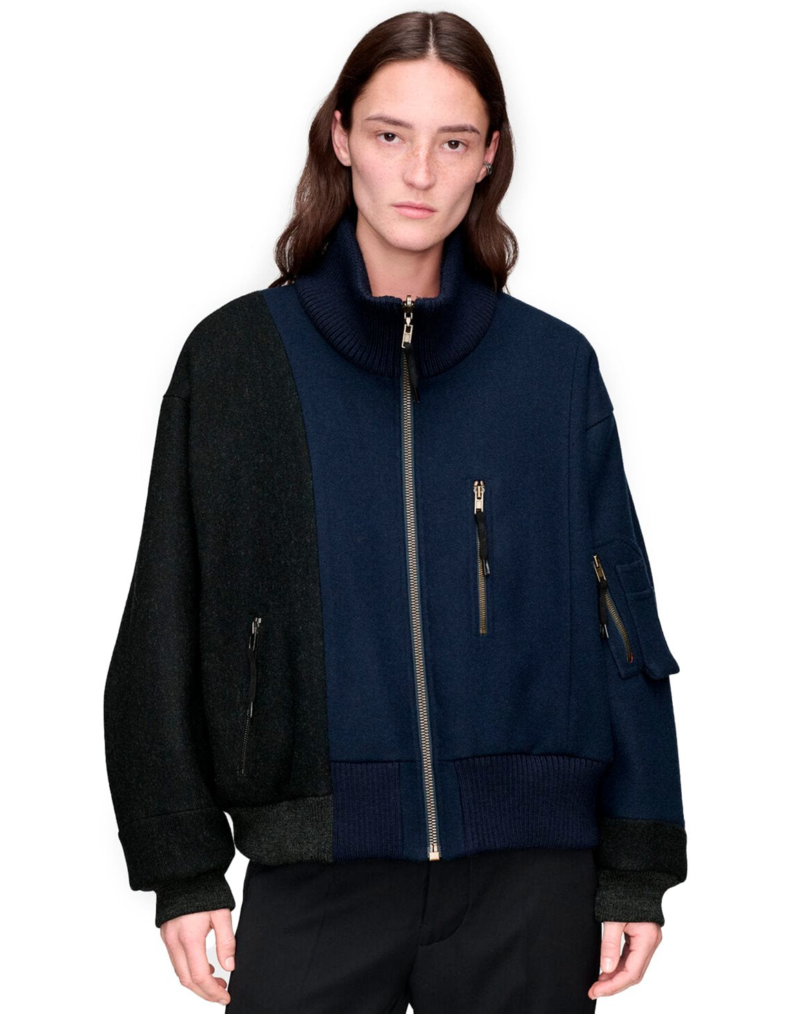 Re-Worked Spliced Bomber Jacket Dark Blue/Black Melange