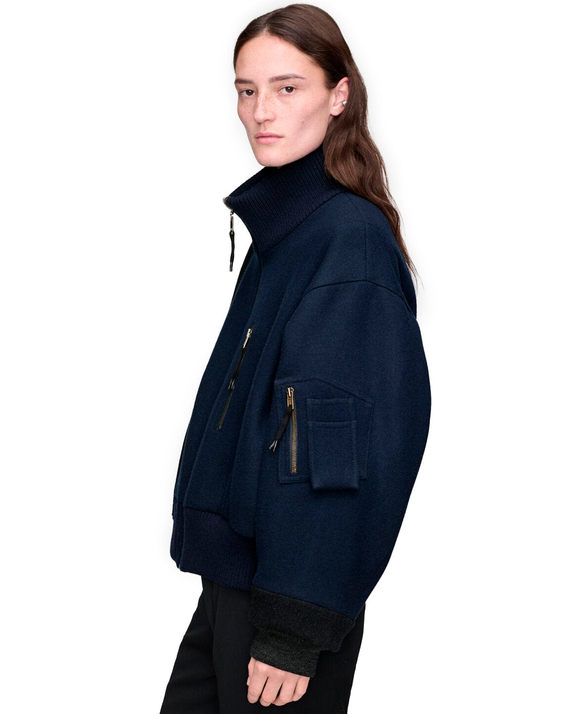 Re-Worked Spliced Bomber Jacket Dark Blue/Black Melange