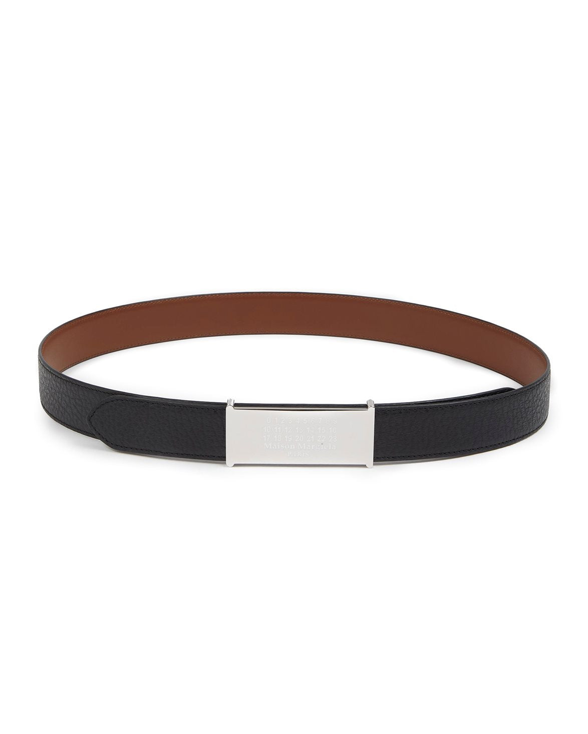 Reversible Numeric Buckle Leather Belt Black/Chestnut