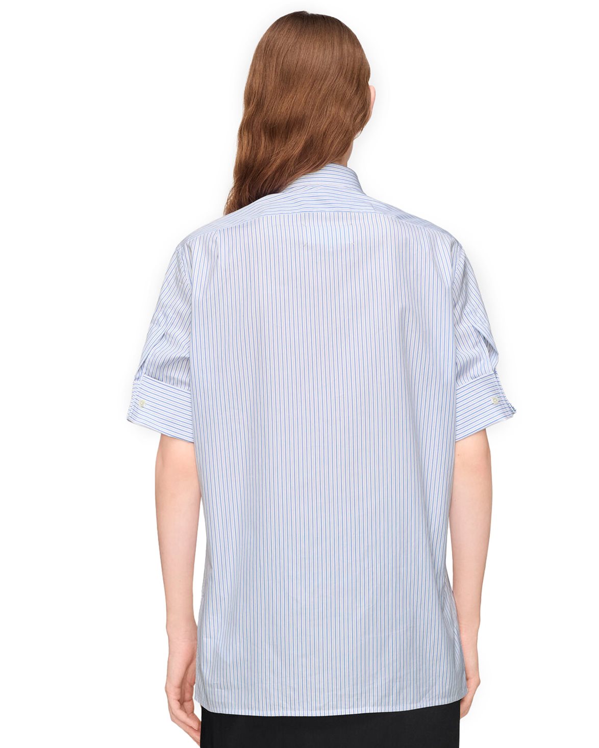 Snapped Button Short Sleeve Shirt White Blue Stripes