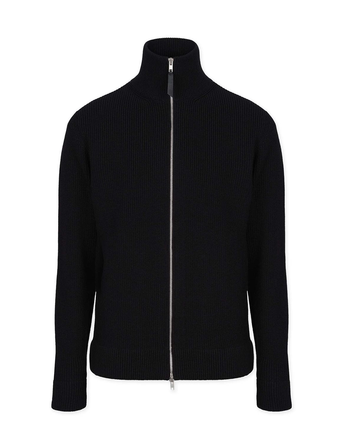 Wool Zip-Up Cardigan Black