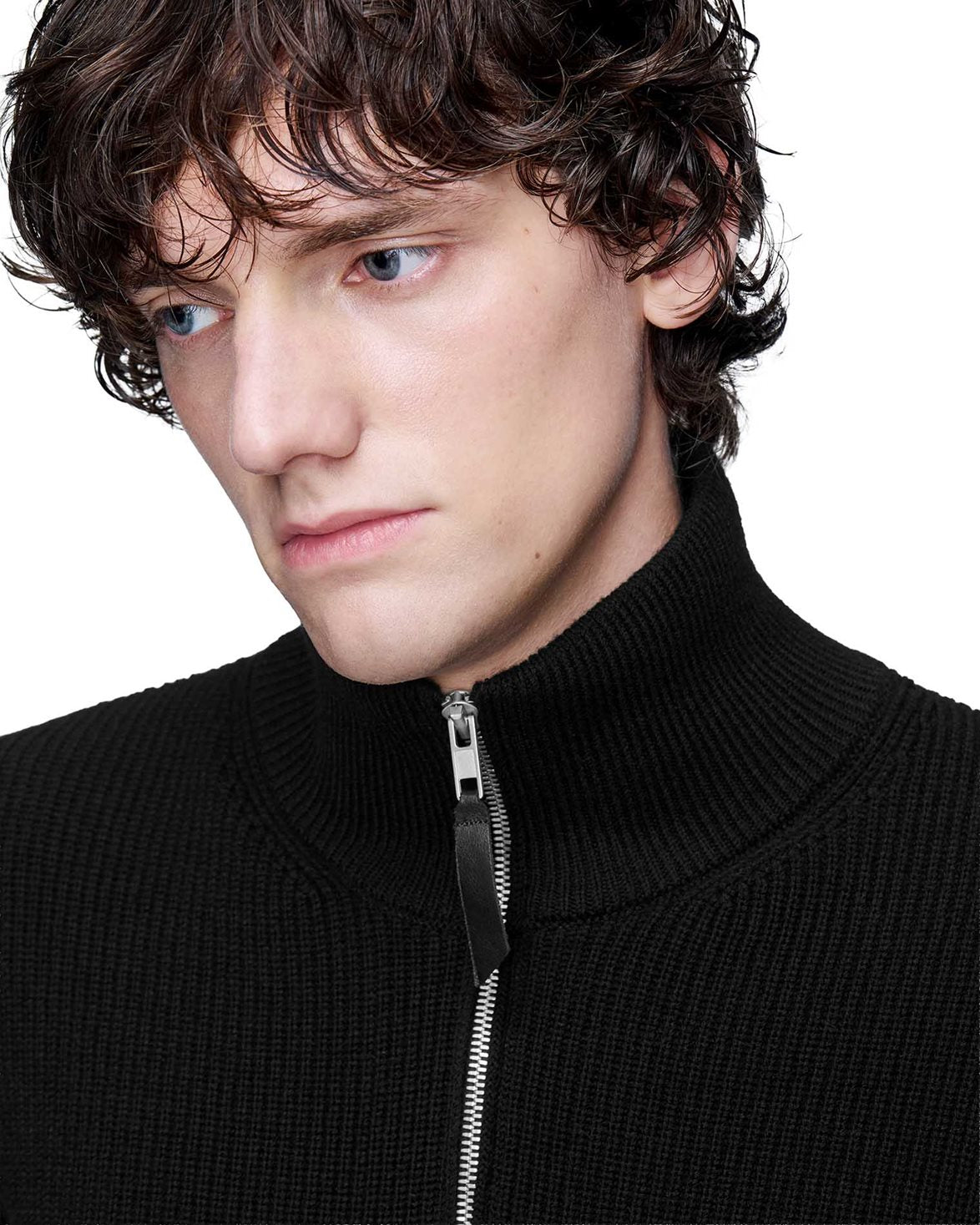 Wool Zip-Up Cardigan Black