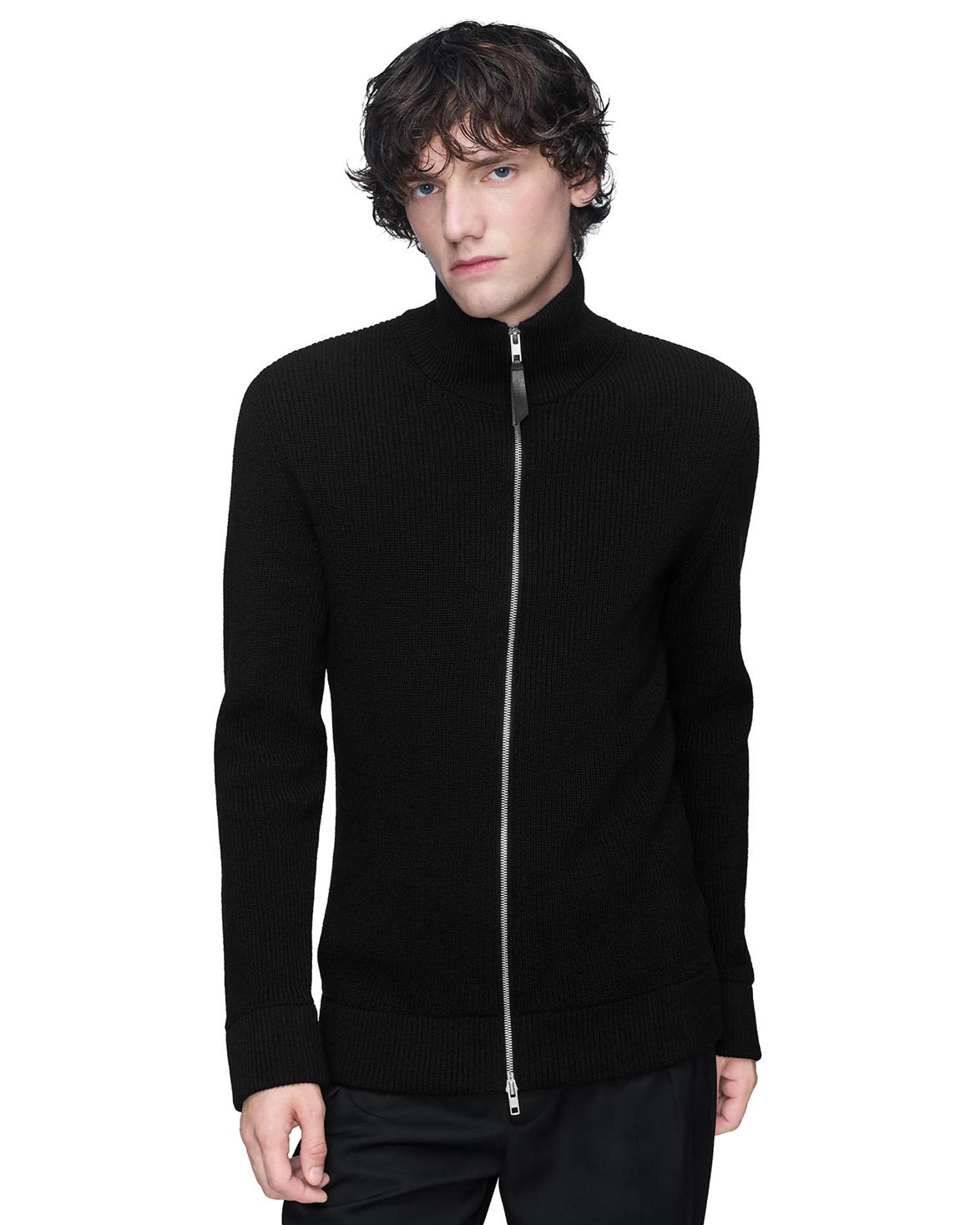 Wool Zip-Up Cardigan Black