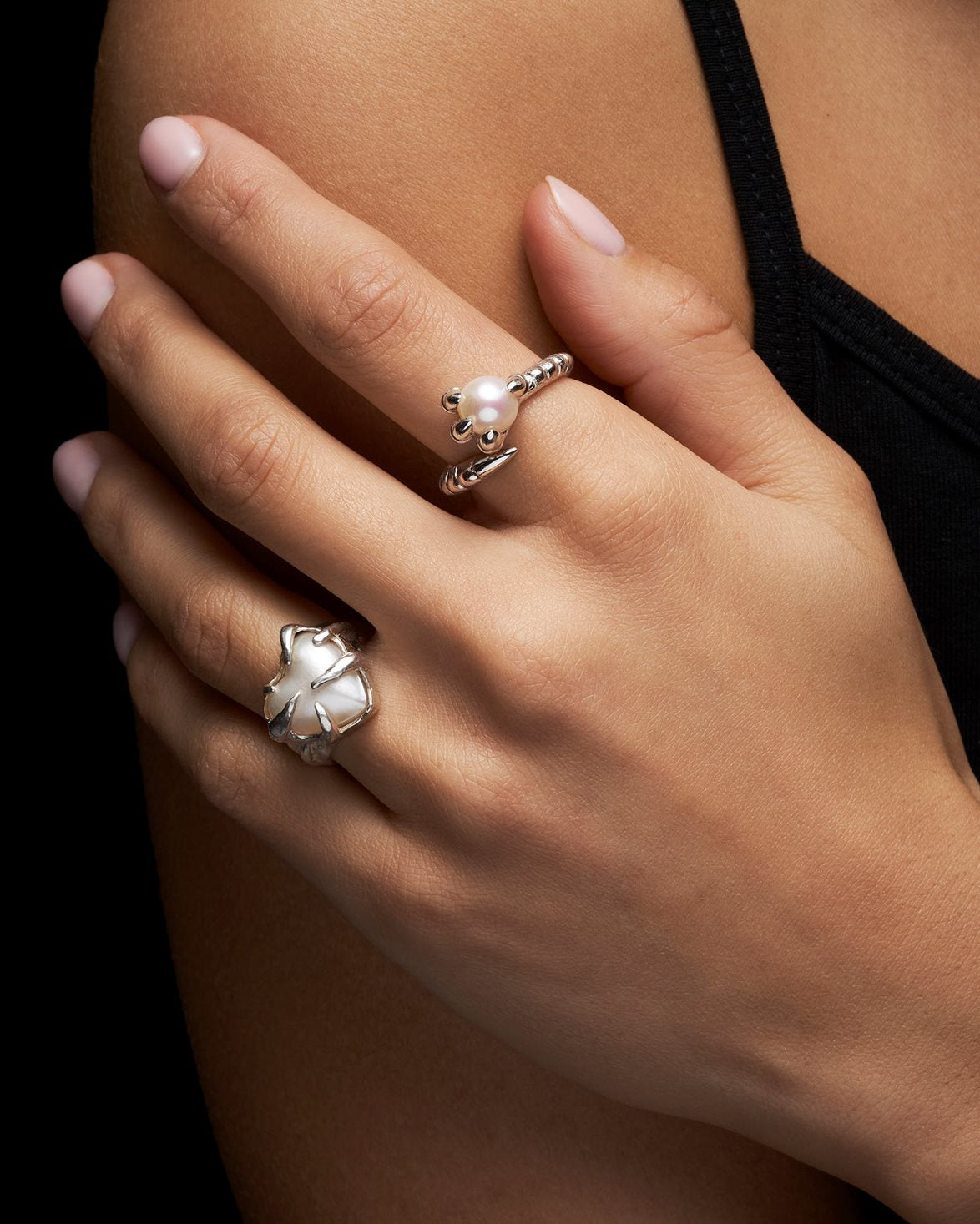 Claw Pearl Ring Silver