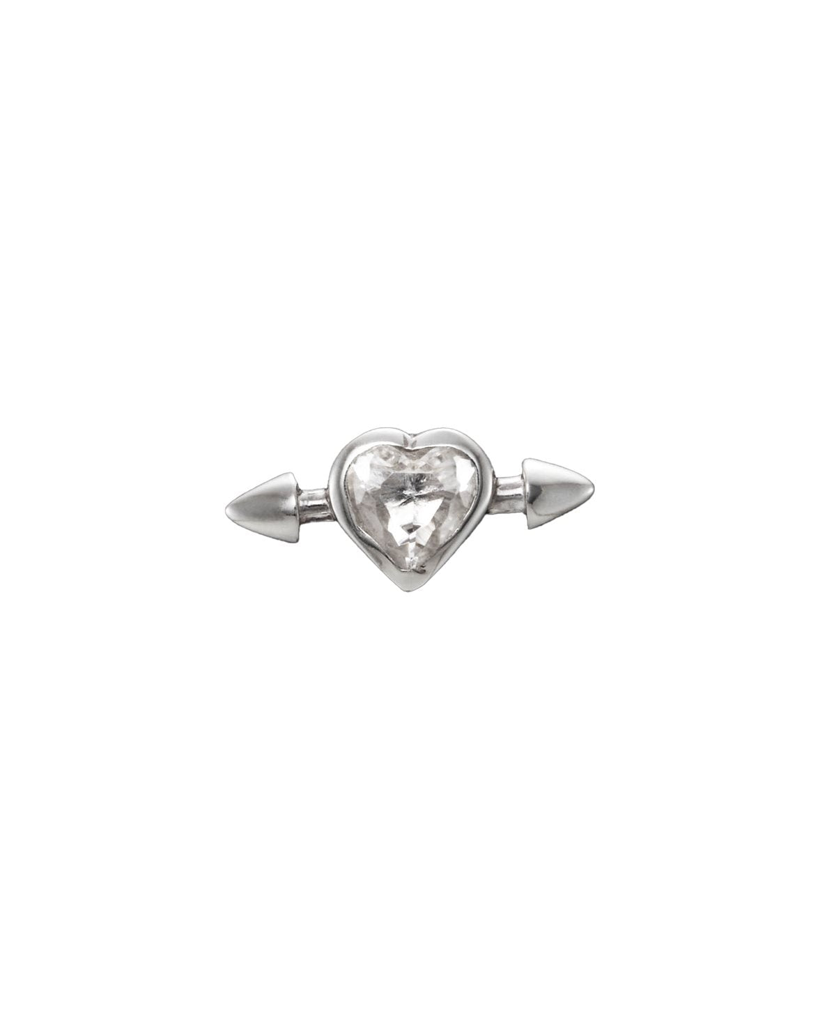 Pierced Heart Ear Stud Clear Quartz Silver
