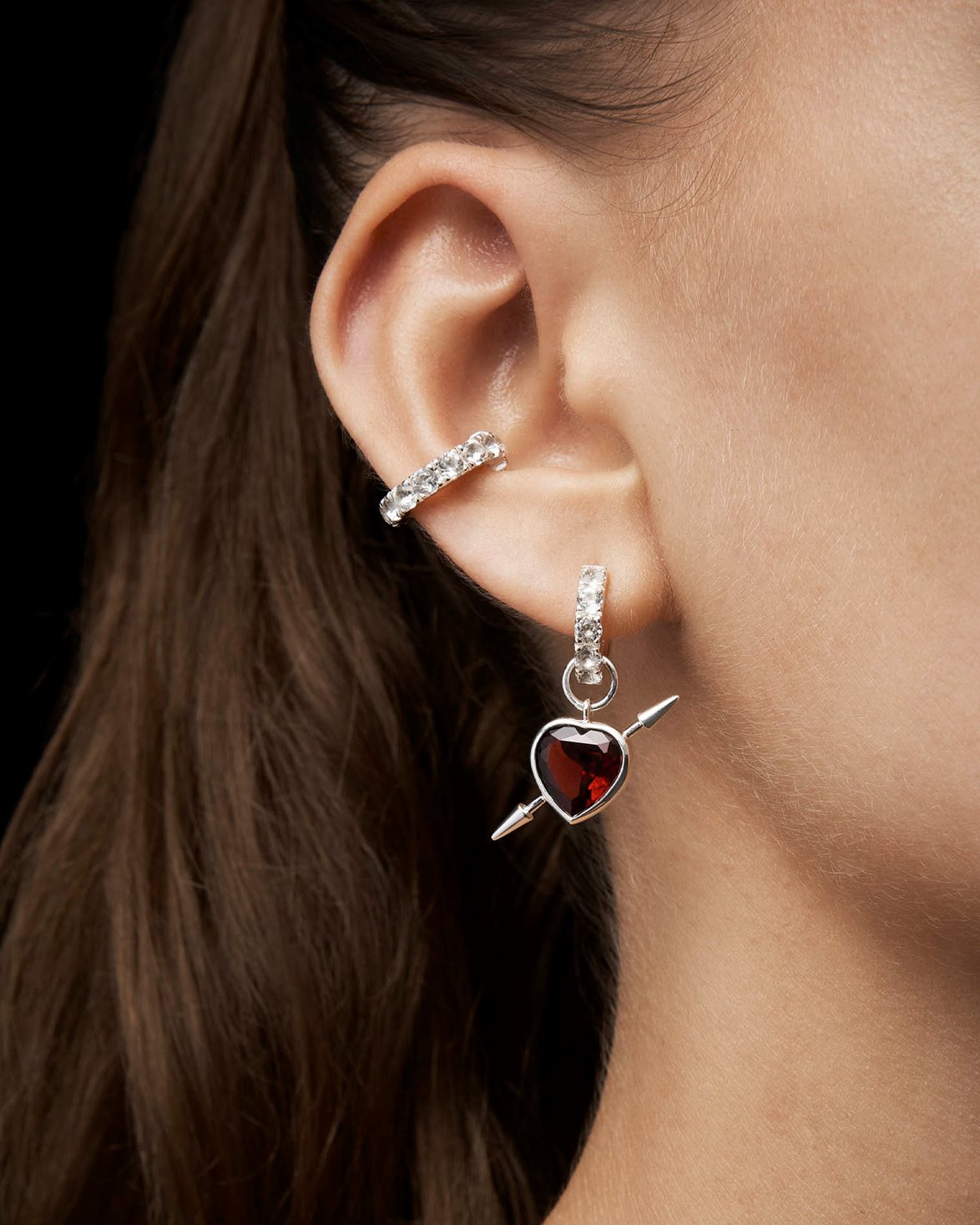 Rebel Love Earring Red Garnet Silver