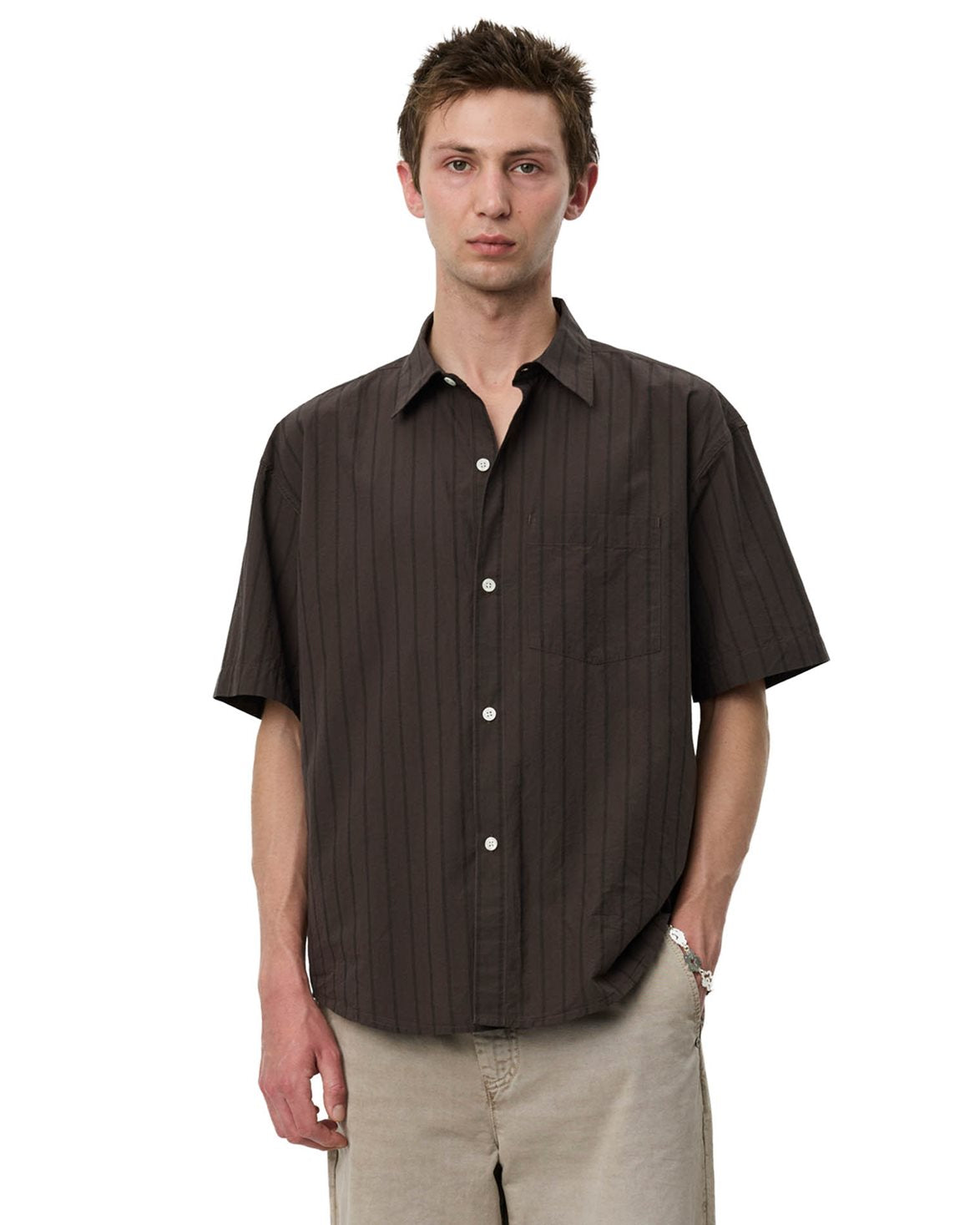 New Input Shirt Dark Brown Triple Stripe