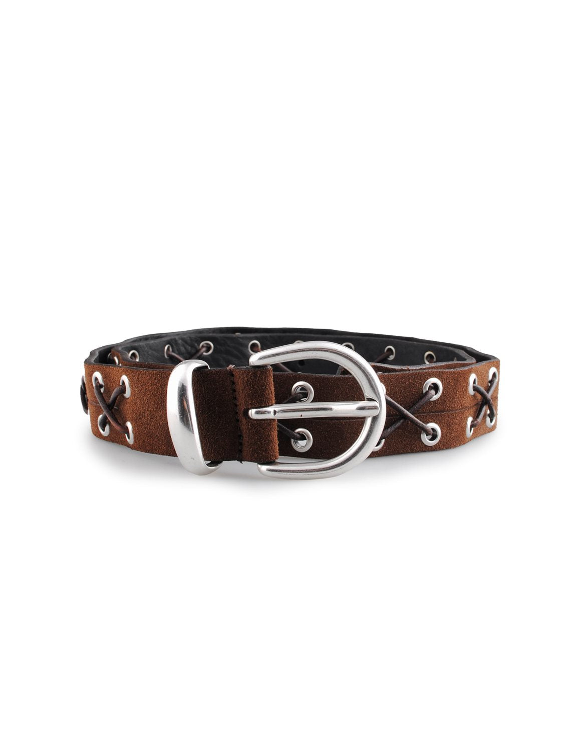 Eyelet Belt Brown Suede