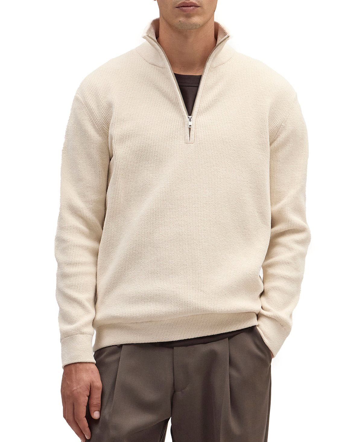 Danny Ribbed Half Zip Sweater Ivory