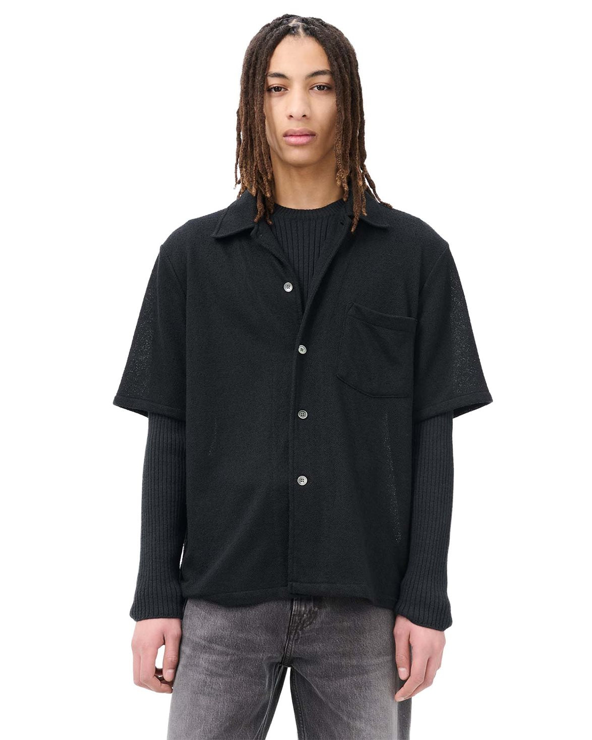 Box Shirt Shortsleeve Black Boucle