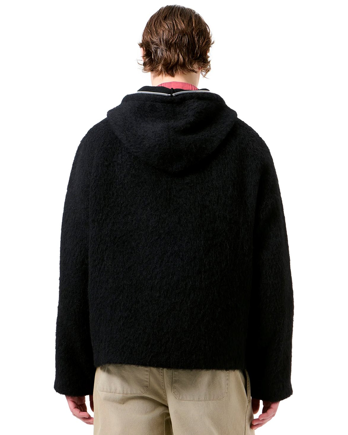 Full Zip Hood Black Hairy Wool