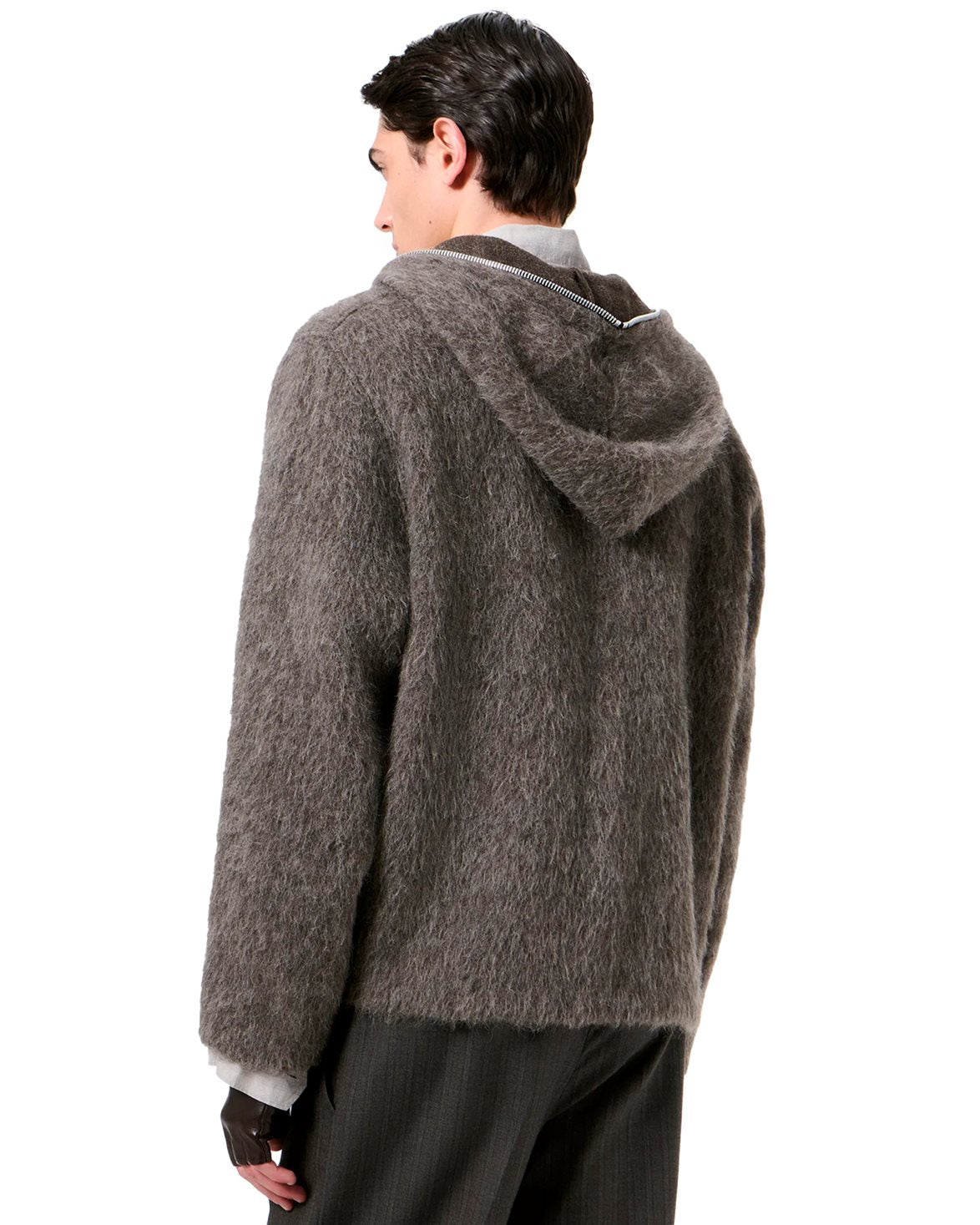 Full Zip Hood Mole Grey Hairy Wool
