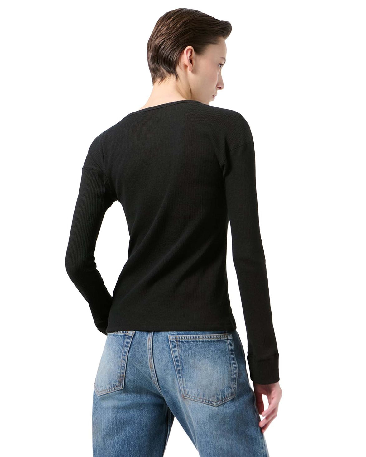 Gentle Henley Longsleeve Charred Shade Ripple Rib
