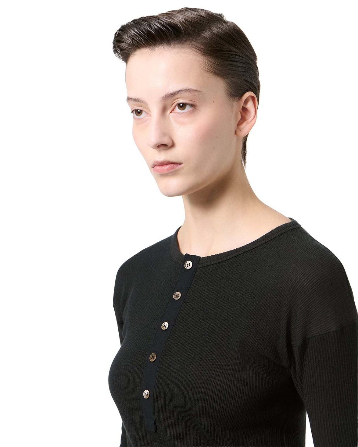Gentle Henley Longsleeve Charred Shade Ripple Rib