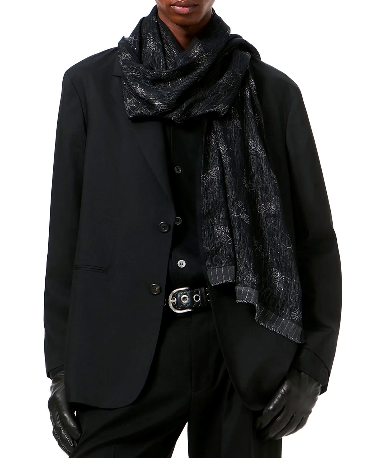Ornate Scarf Black Alluring Cotton Jaquard