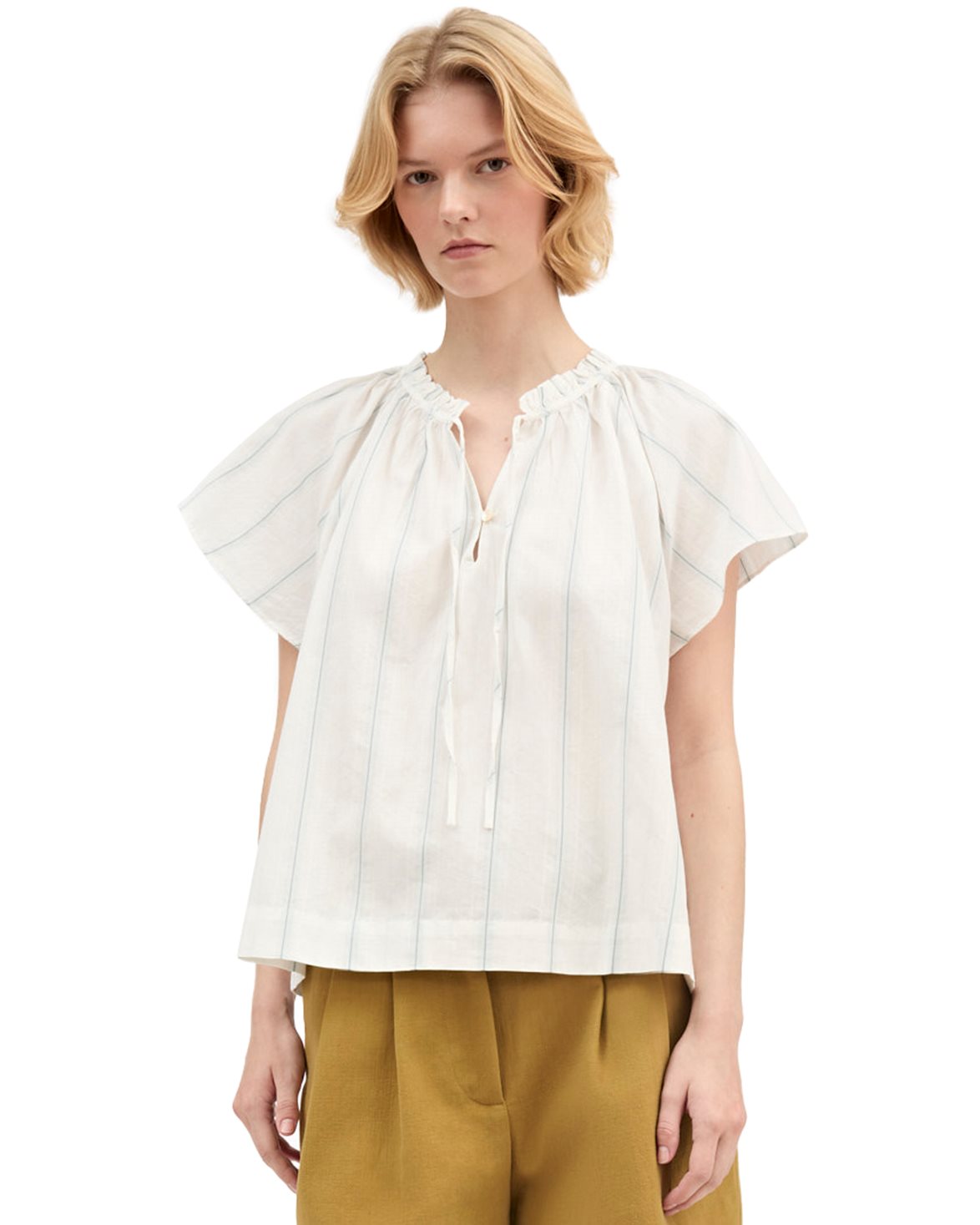 Gabrielle Blouse White/Navy Stripe