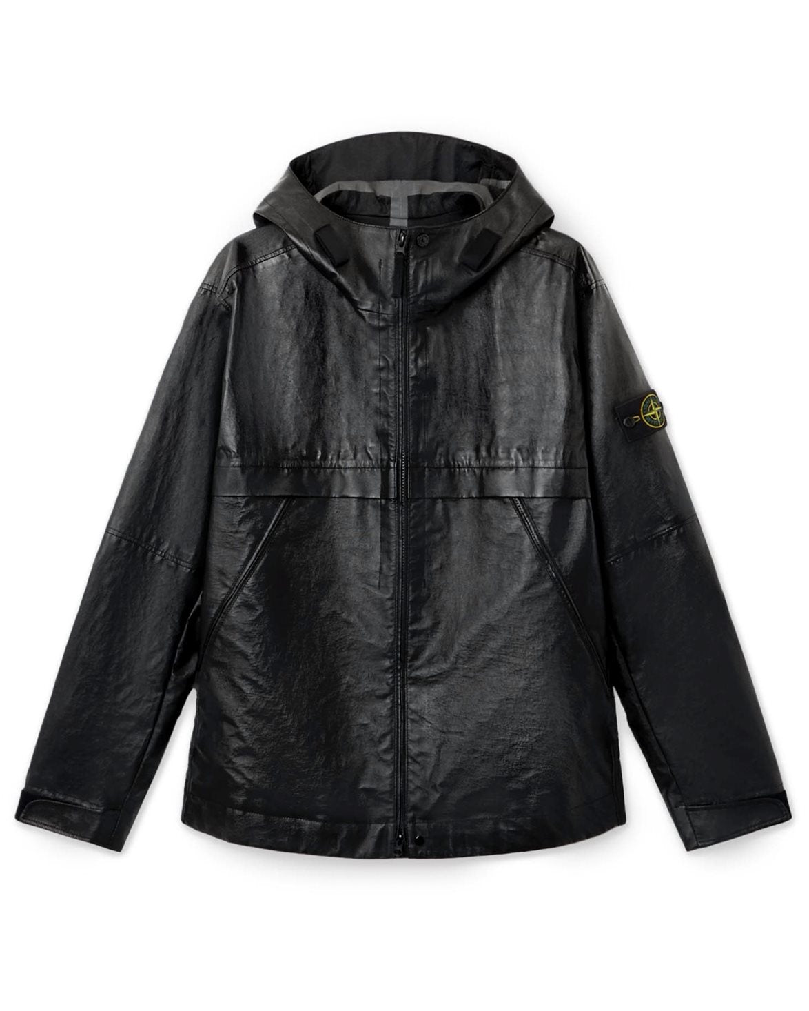 0100001 Hooded Leather Jacket Black