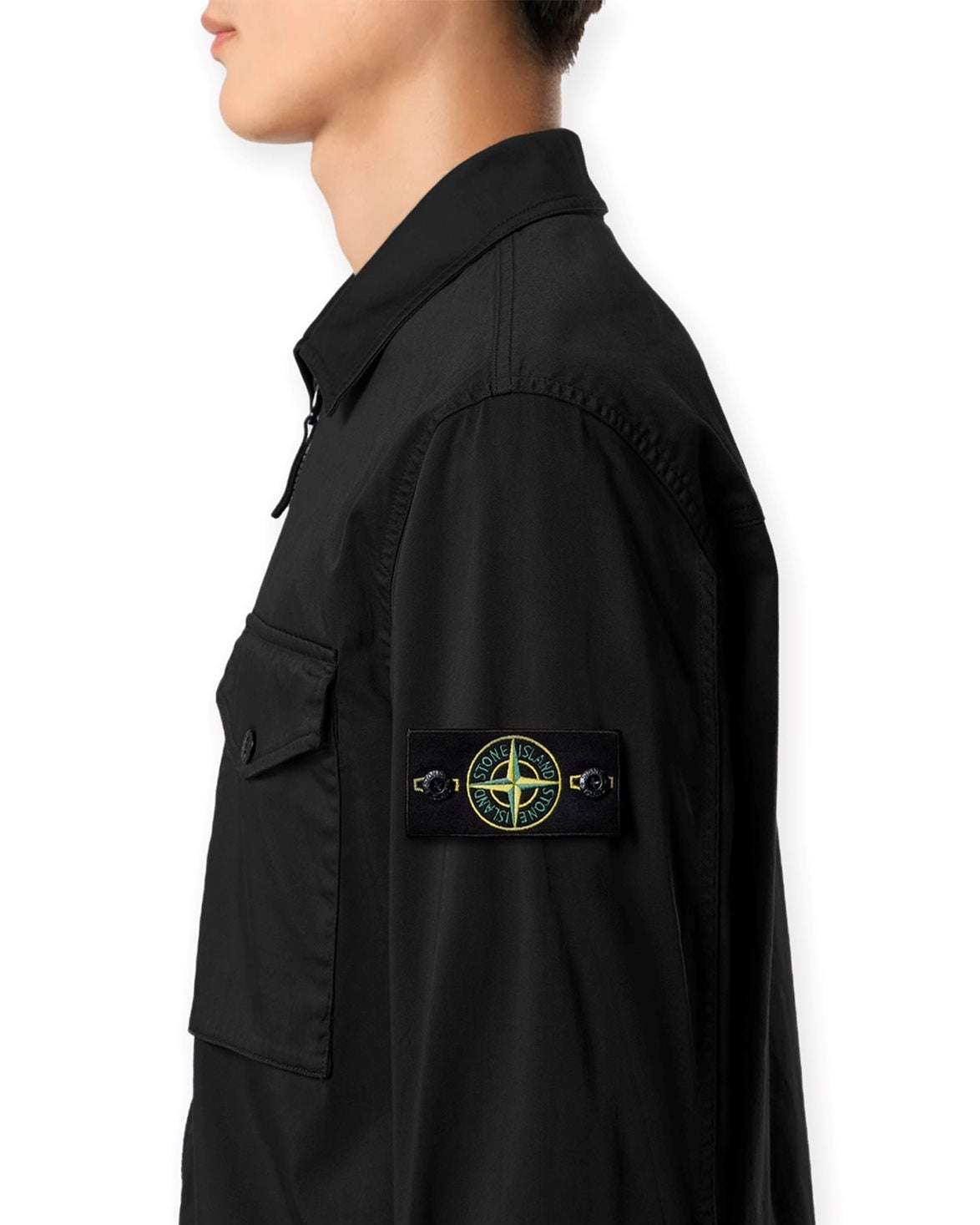 1200010 Cotton Satin Zip Overshirt Black