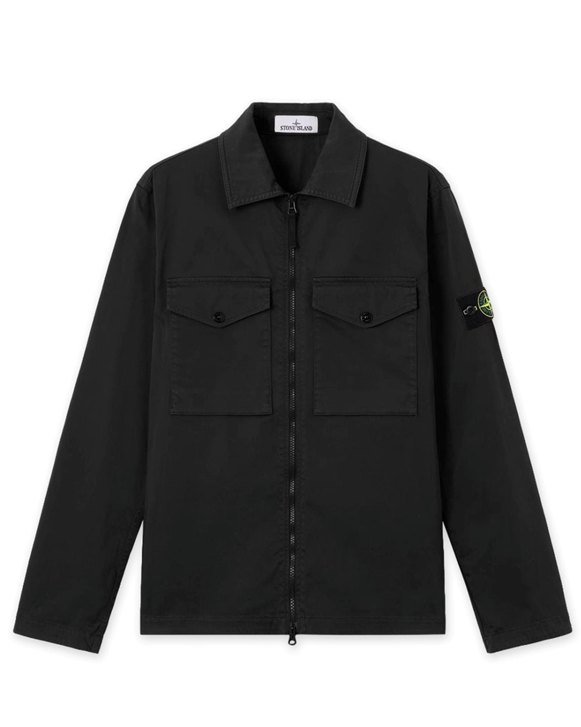 1200010 Cotton Satin Zip Overshirt Black