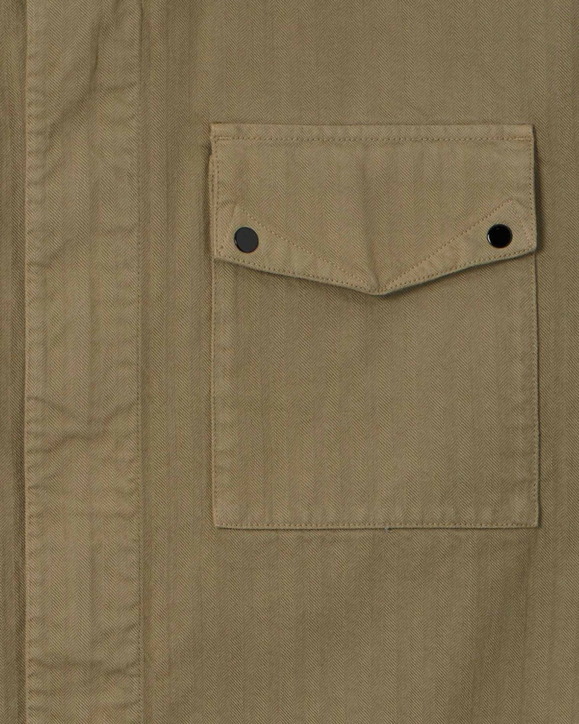1200014 Cotton Herringbone Zip-Up Overshirt Military Green