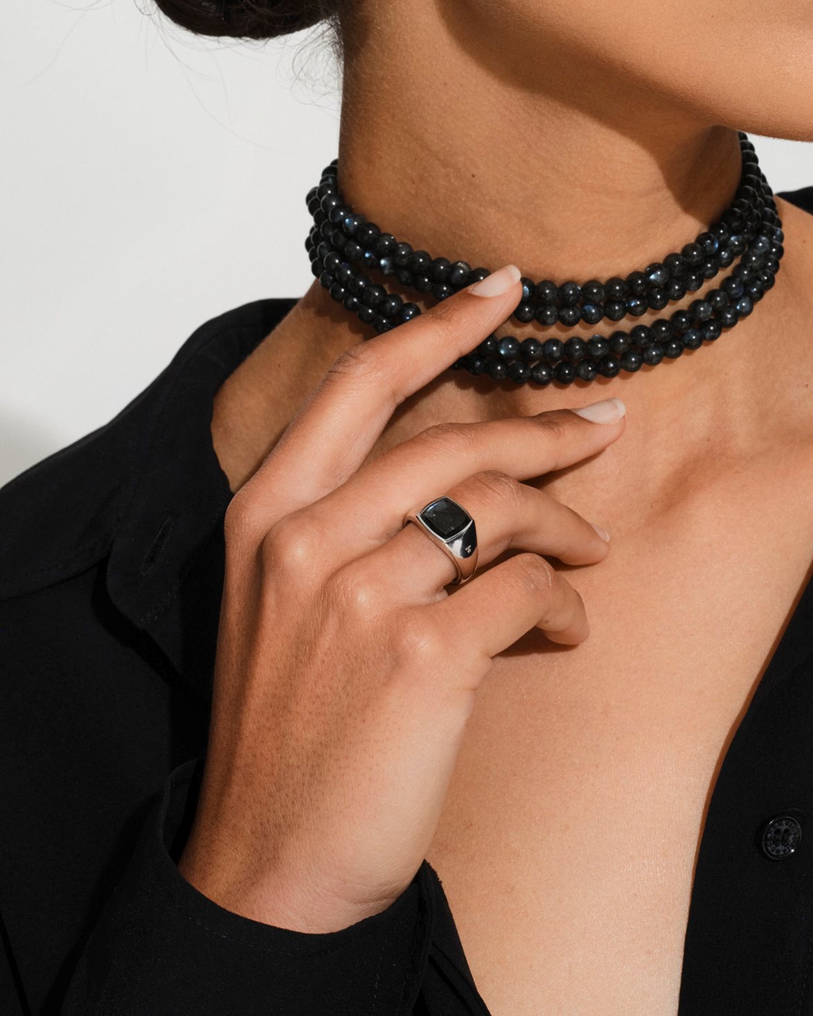 Kay Ring Black Larvikite Silver